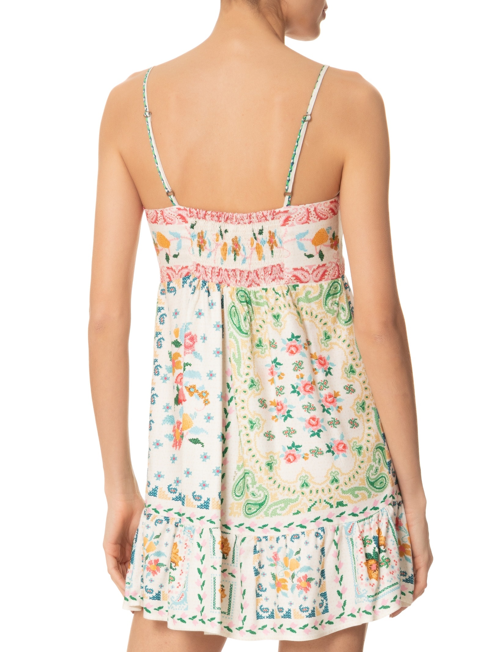 Vestido Alça Borda Bandana Off White Farm