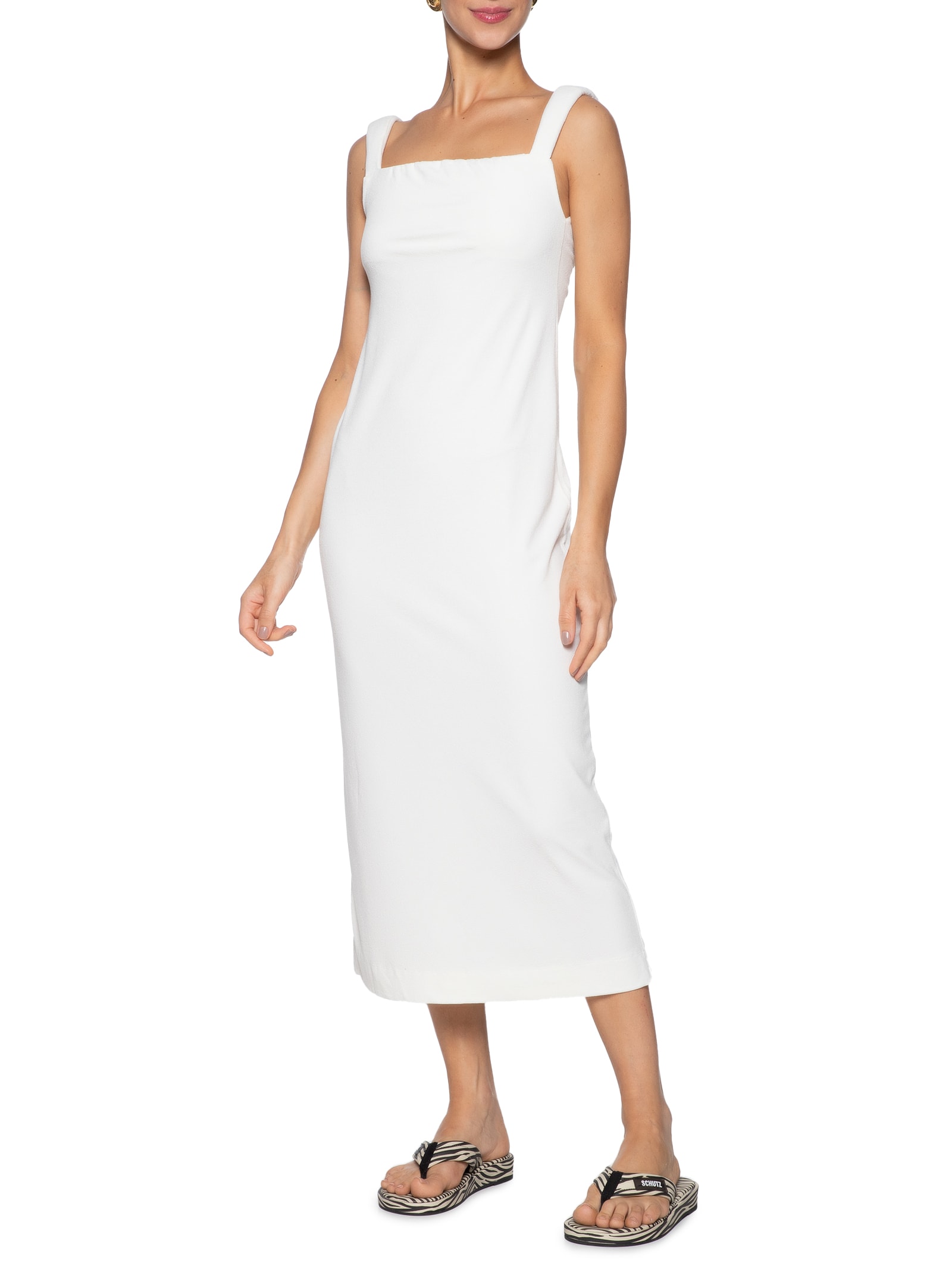 Vestido Alça Crepe Branco Farm