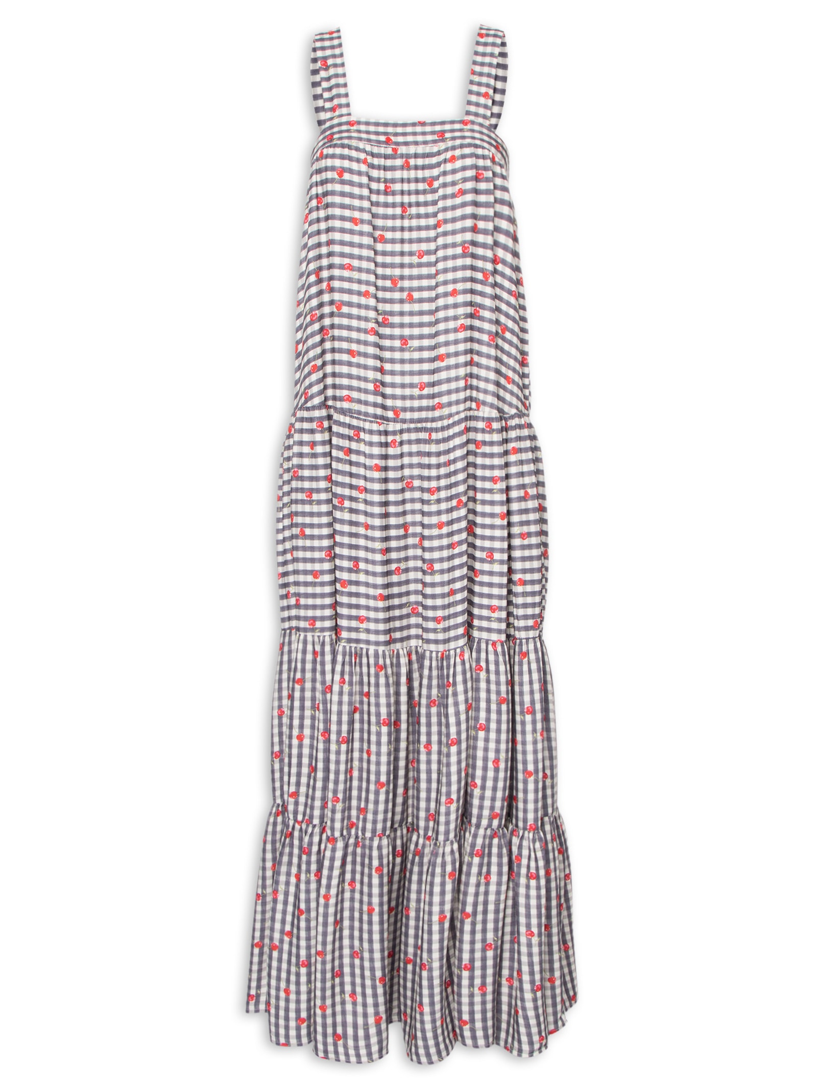Vestido Alça Estampa Cerejinhas Azul Cantão