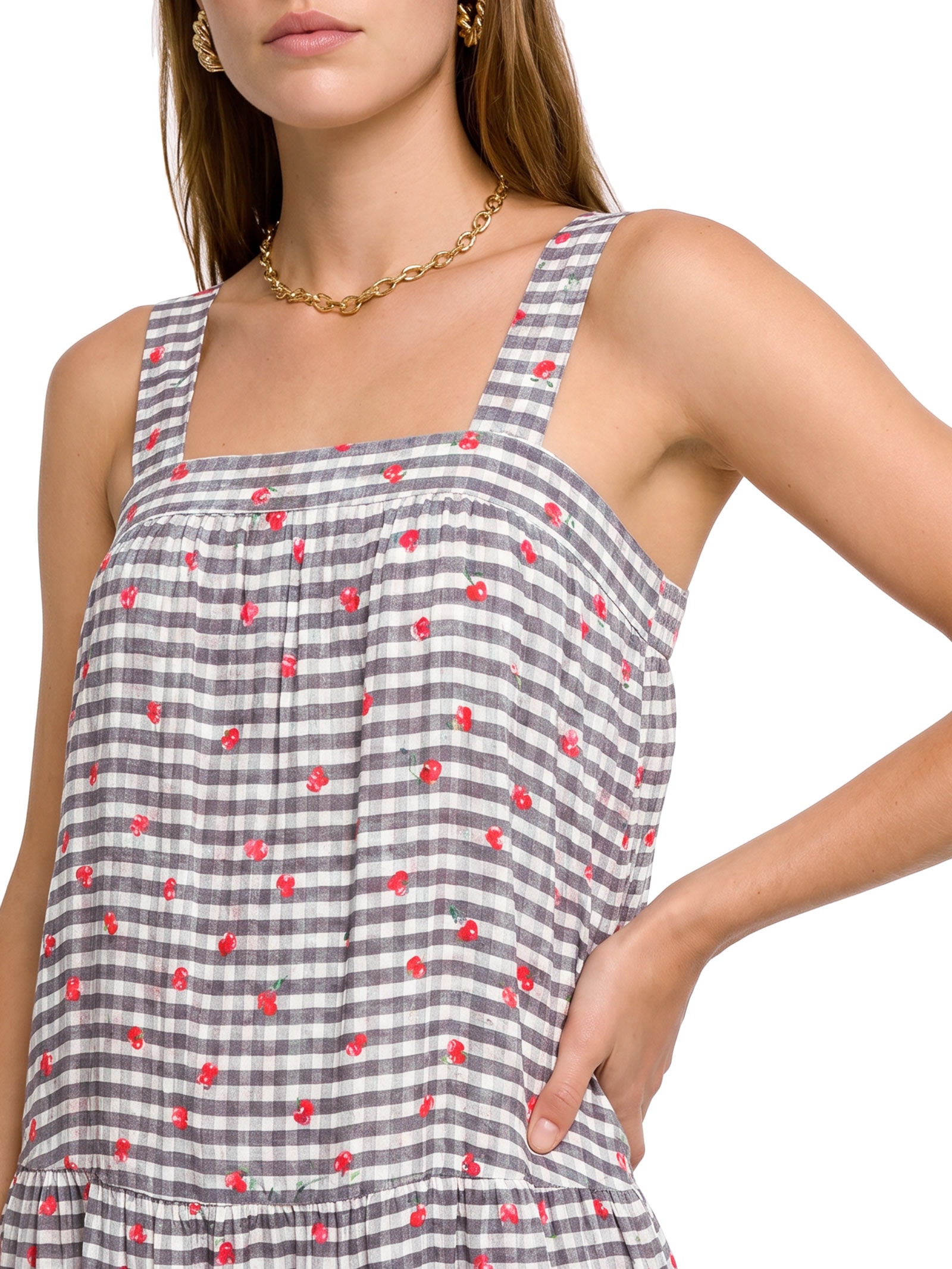 Vestido Alça Estampa Cerejinhas Azul Cantão