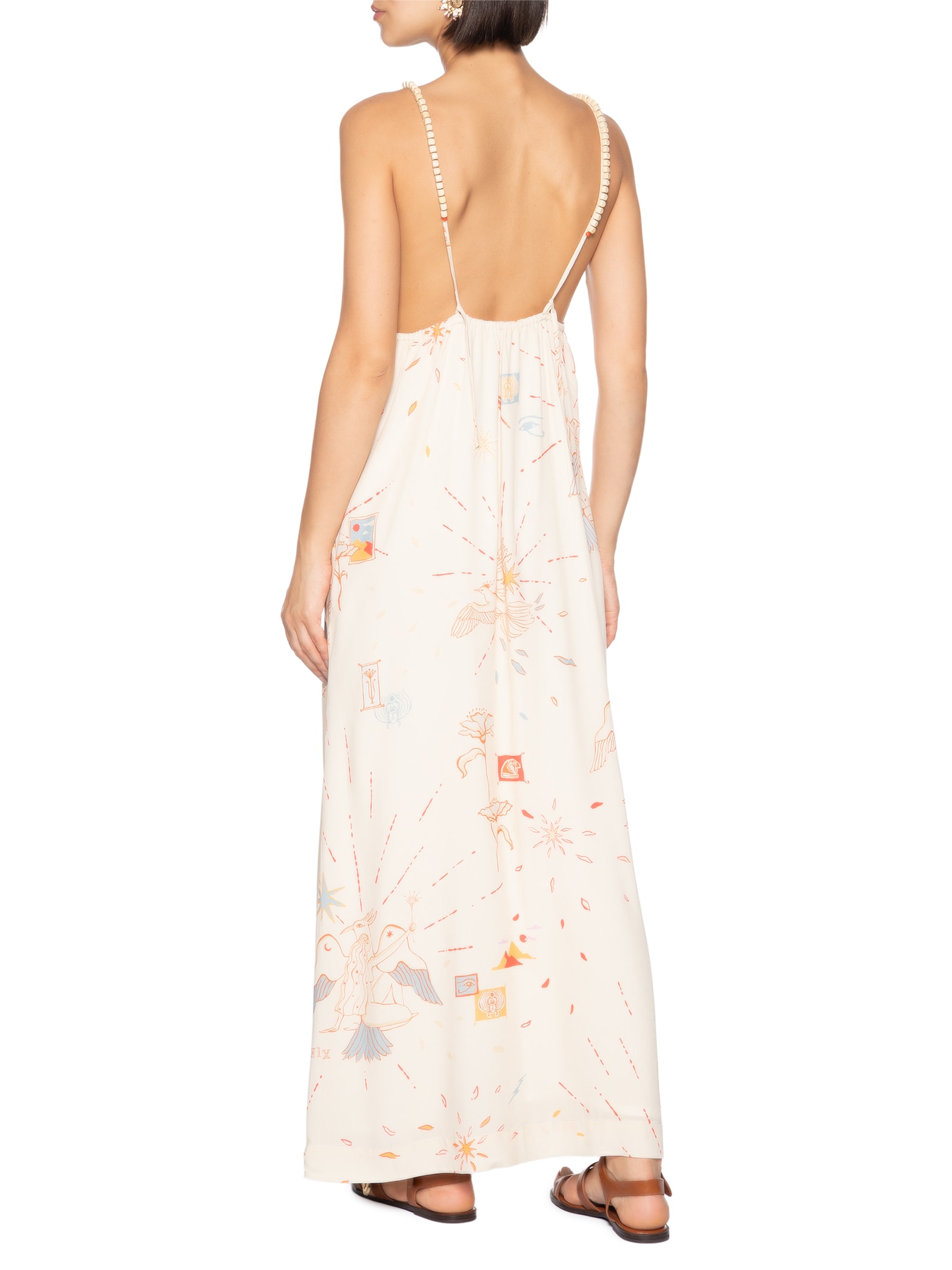 Vestido Alça Estampado Fenix Off White Cantão