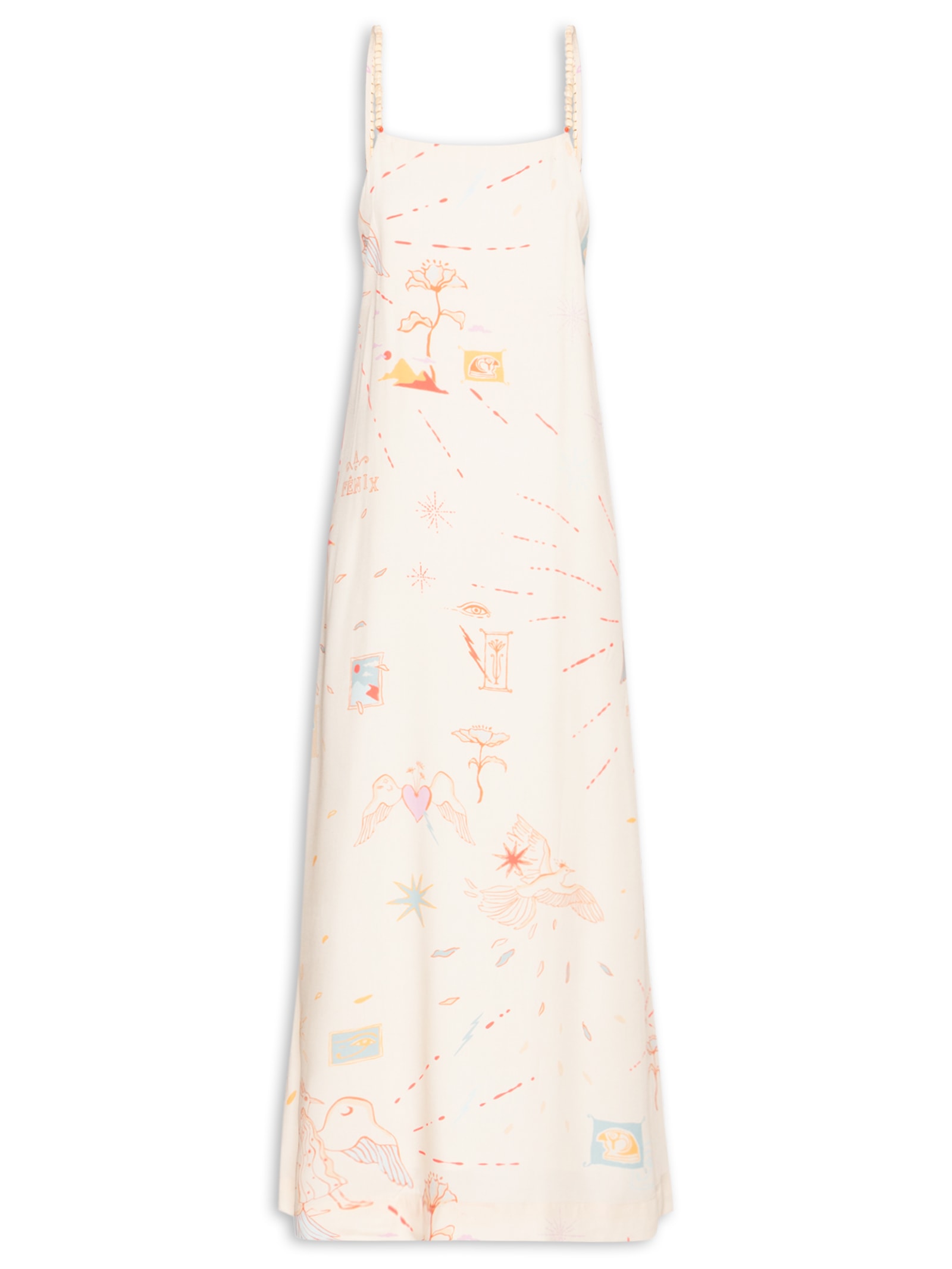 Vestido Alça Estampado Fenix Off White Cantão