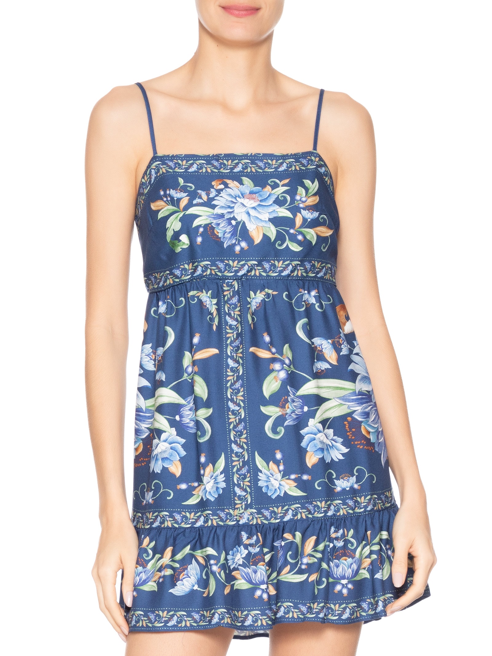 Vestido Alça Floral Ana Azul Farm