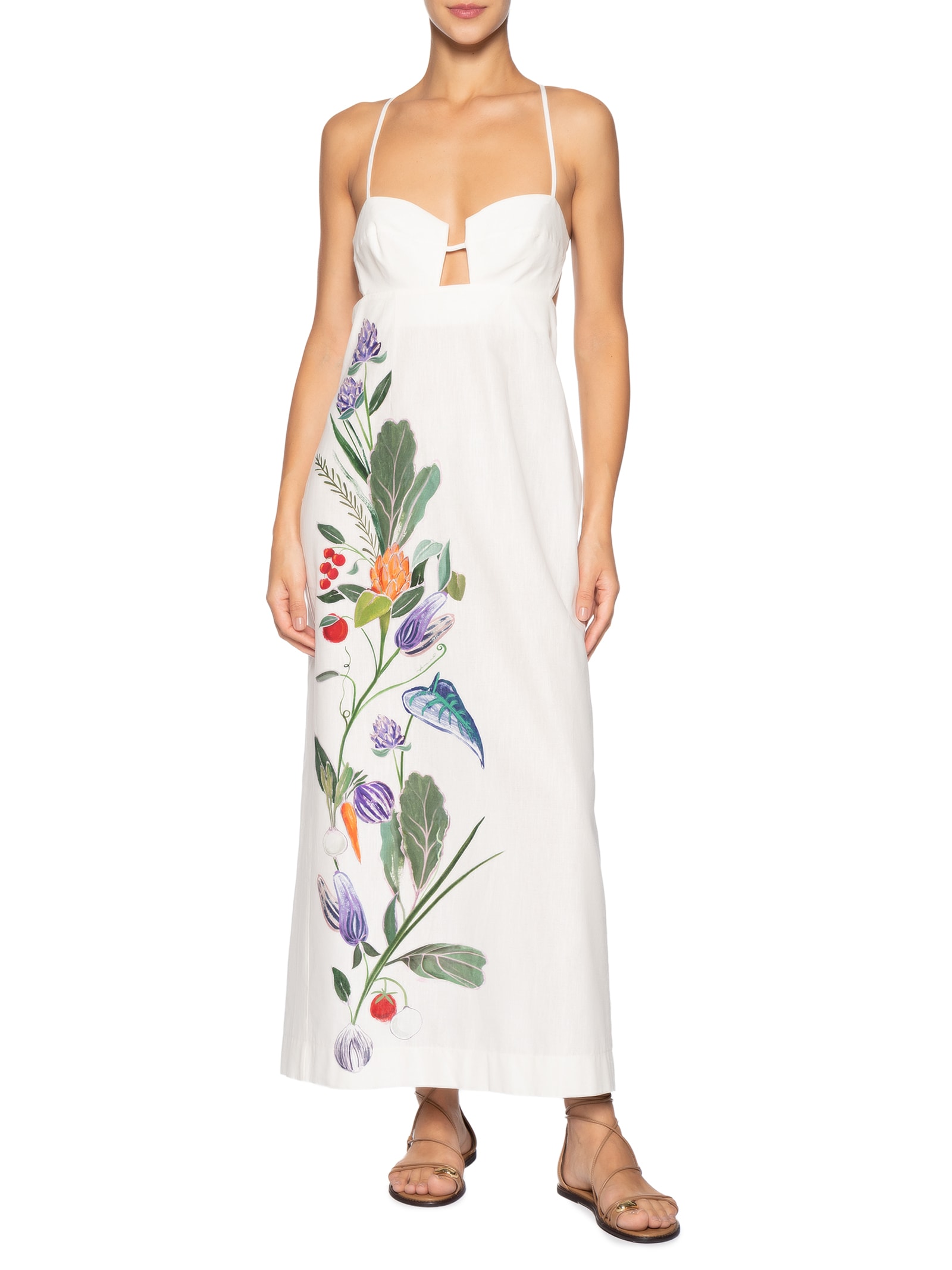 Vestido Alça Horta Tropical Off White Farm