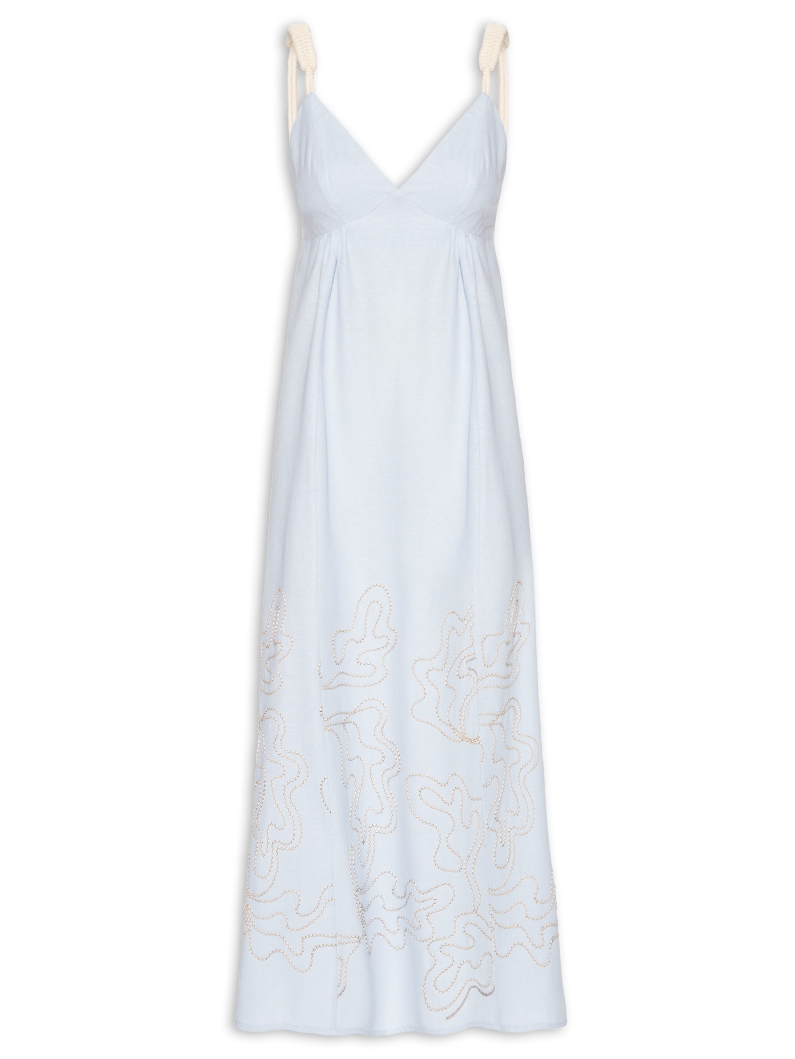 Vestido Alça Linho Bordado Vital Azul Cantão