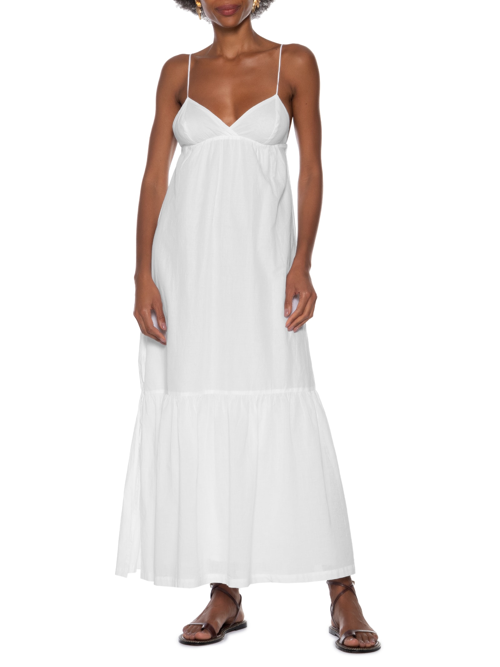 Vestido Alça Longo Voil Branco Cantão