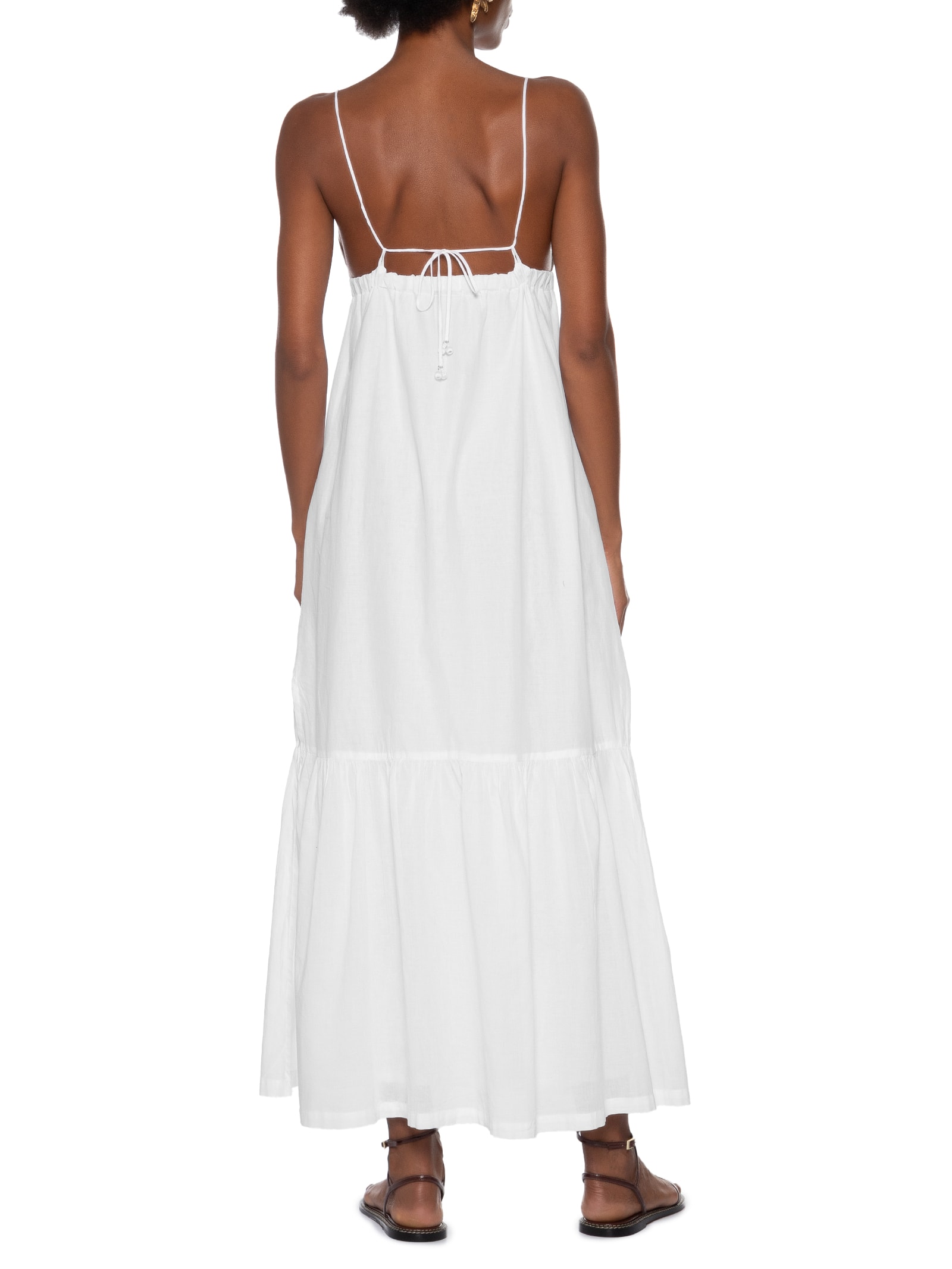 Vestido Alça Longo Voil Branco Cantão