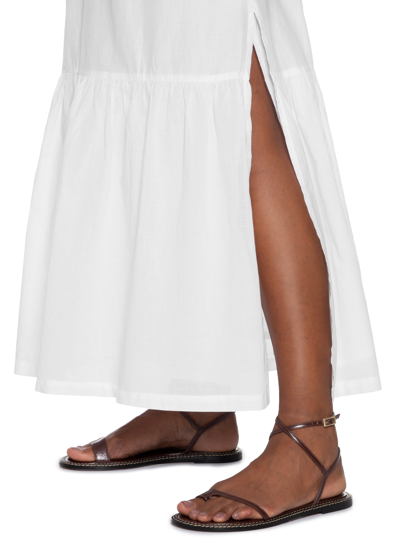 Vestido Alça Longo Voil Branco Cantão