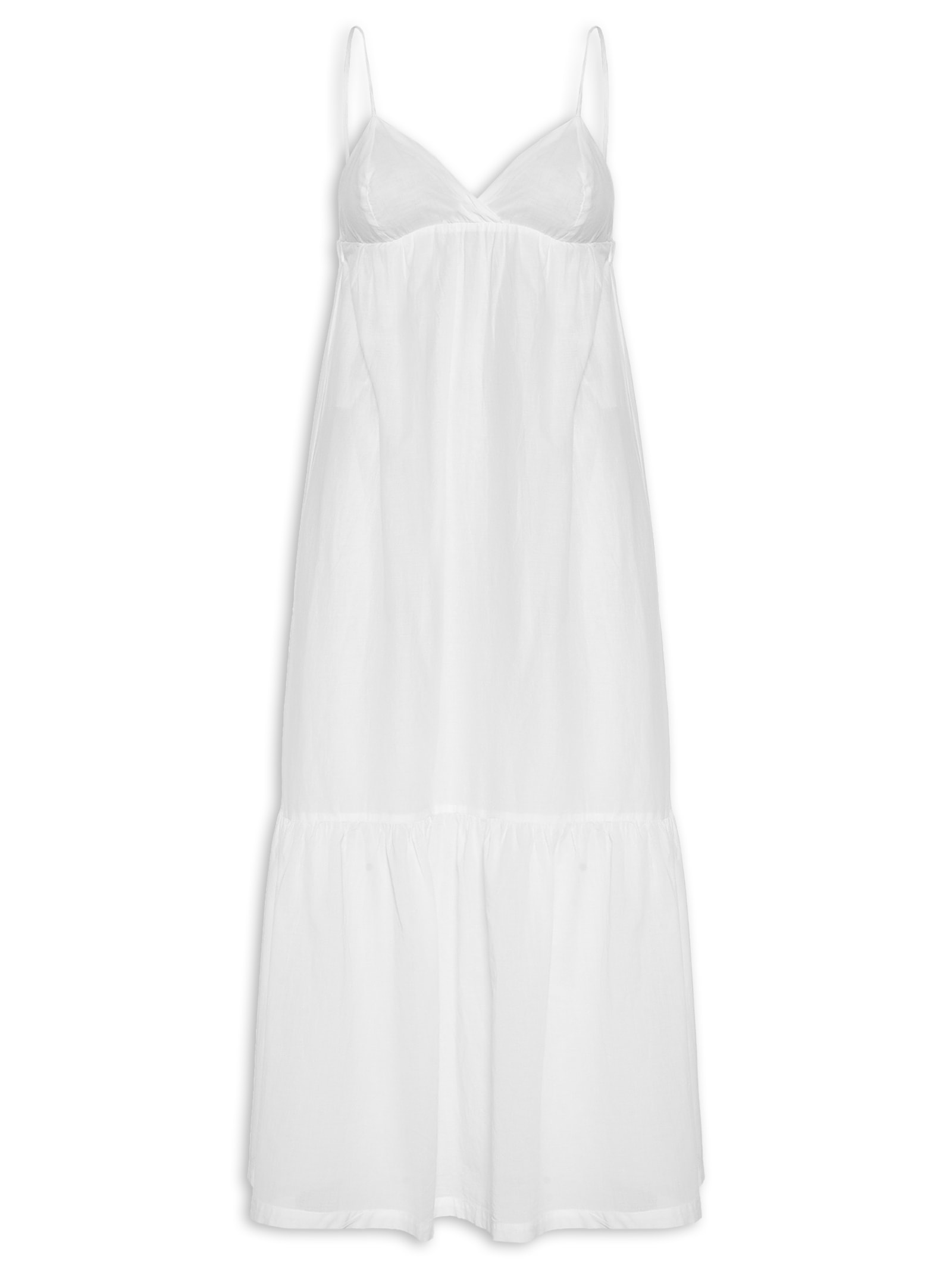 Vestido Alça Longo Voil Branco Cantão