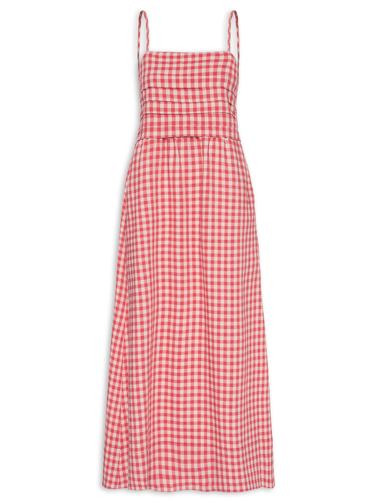 Vestido Alça Padrão Vichy Amassadinho Vermelho Cantão