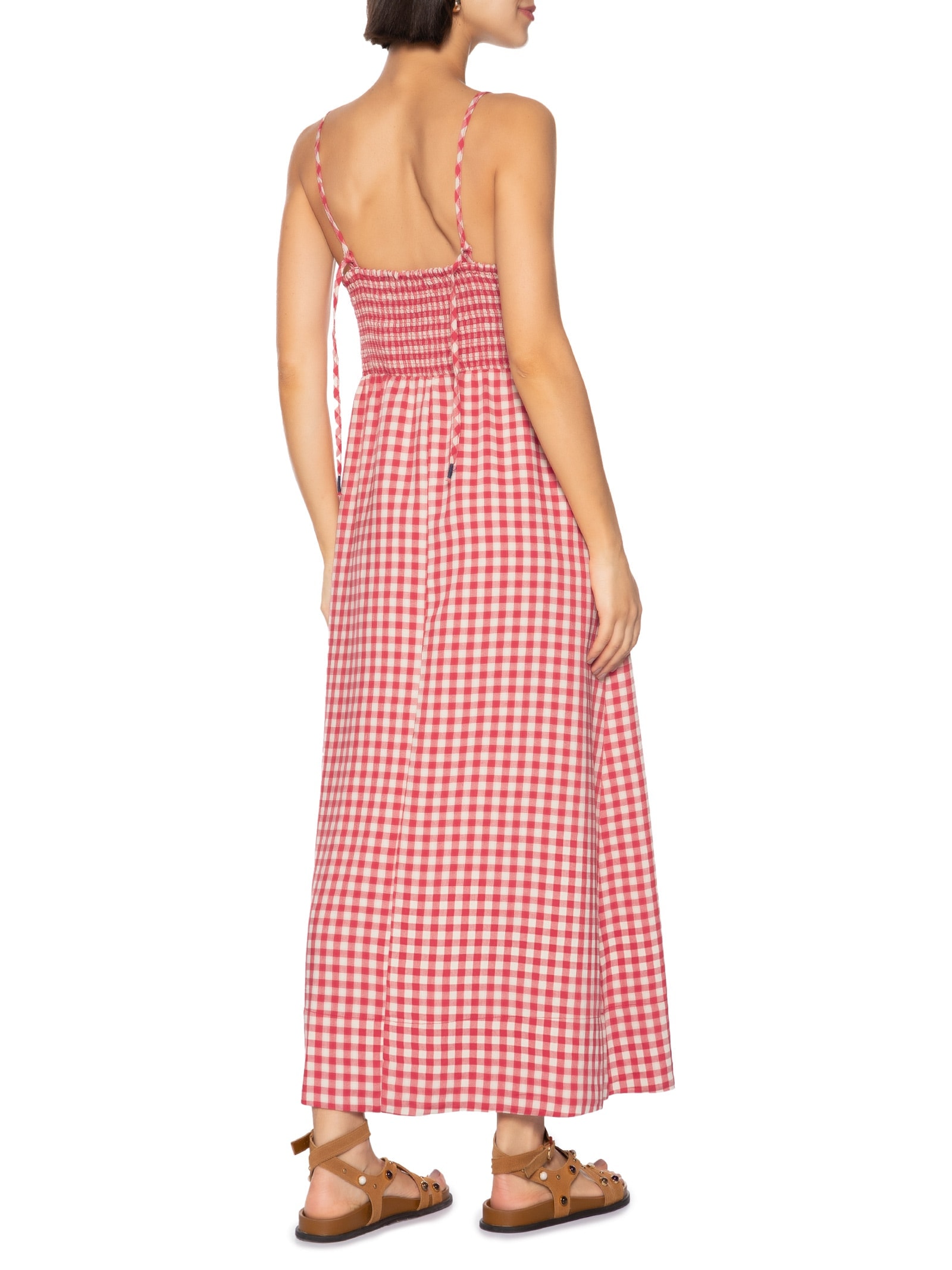 Vestido Alça Padrão Vichy Amassadinho Vermelho Cantão