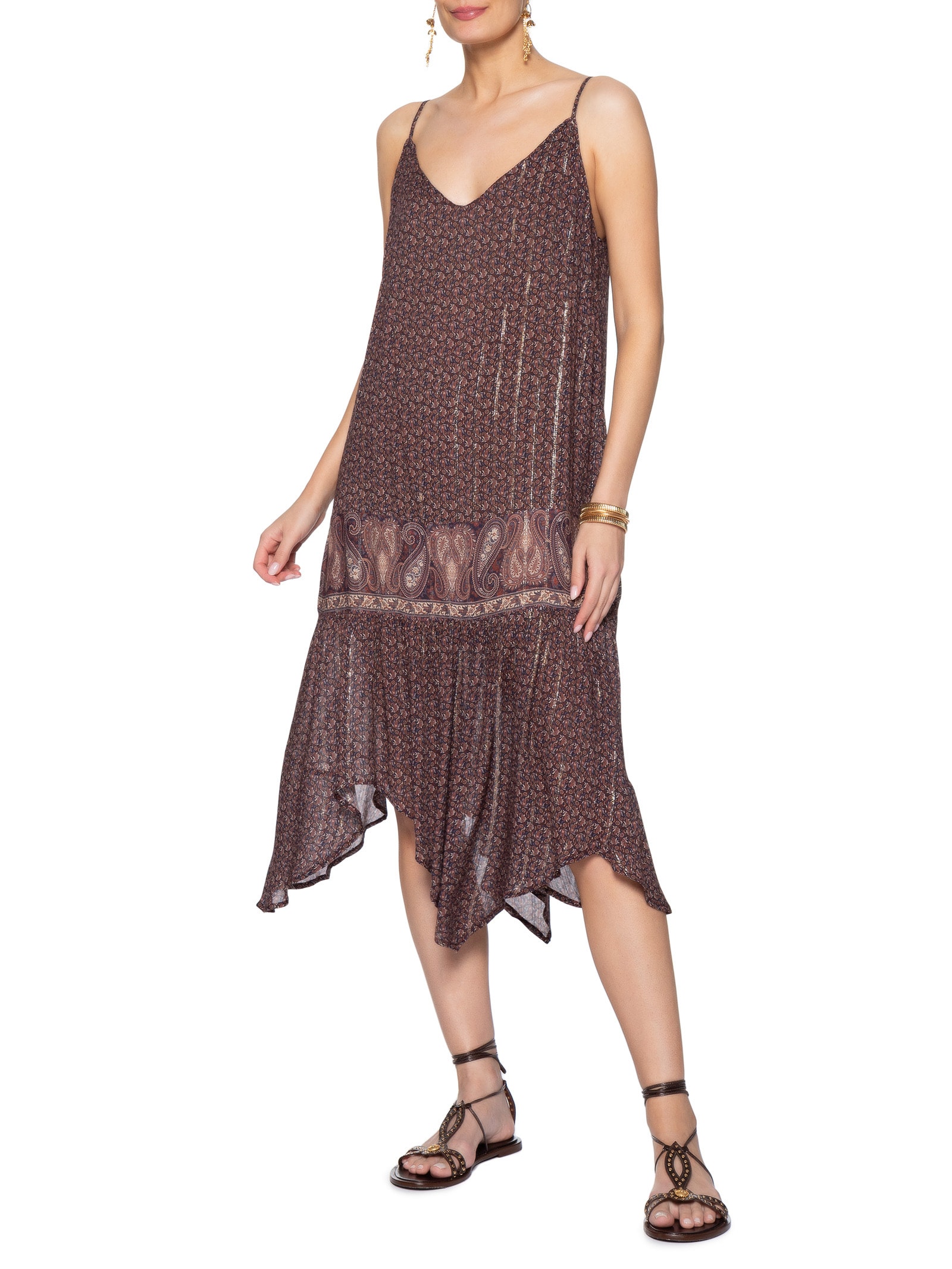 Vestido Alça Pontas Estampa Trevo B – Marrom Maria Filó