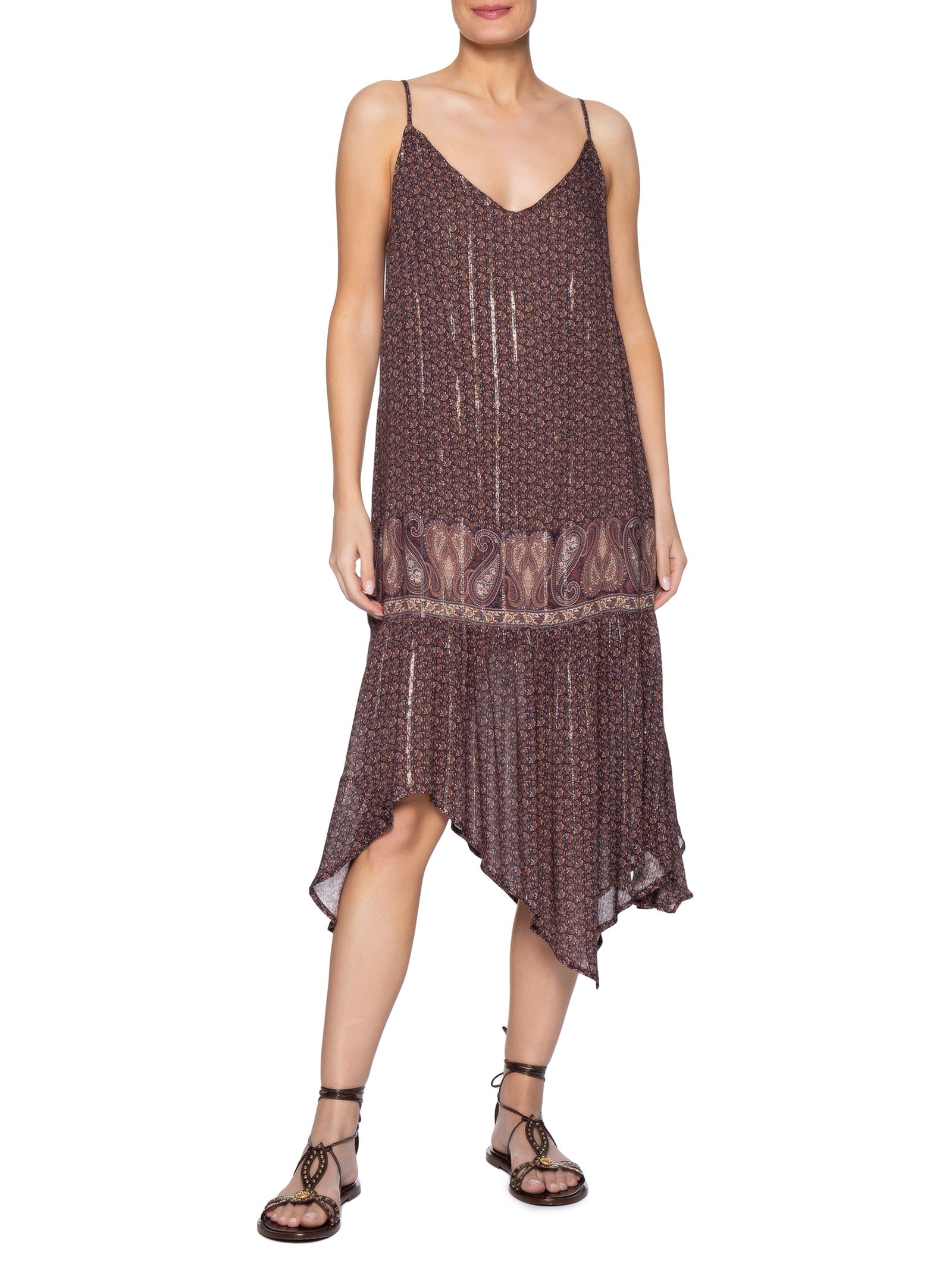 Vestido Alça Pontas Estampa Trevo B – Marrom Maria Filó