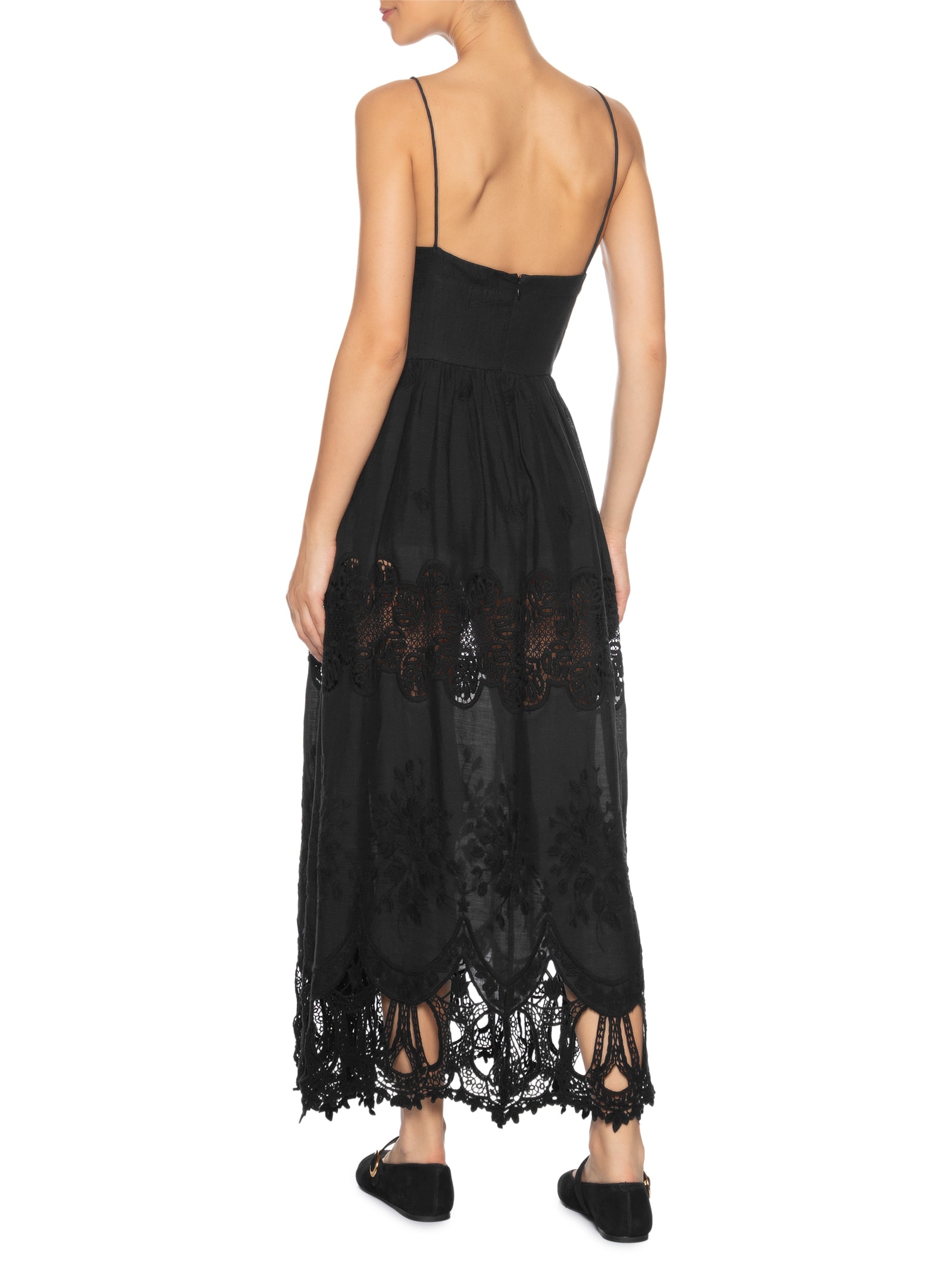 Vestido Alça Renda Bordada Preto Animale