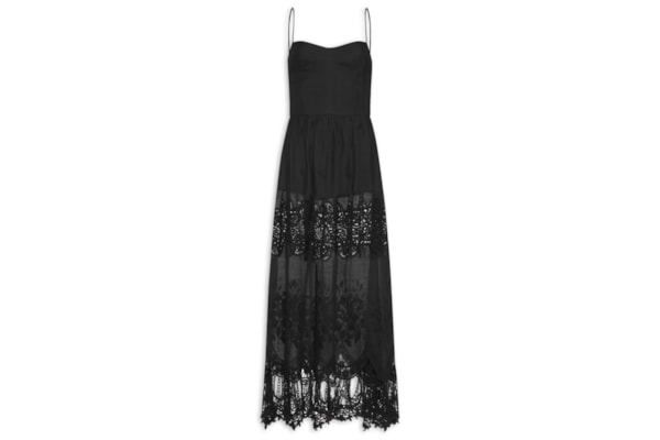Vestido Alça Renda Bordada - Preto