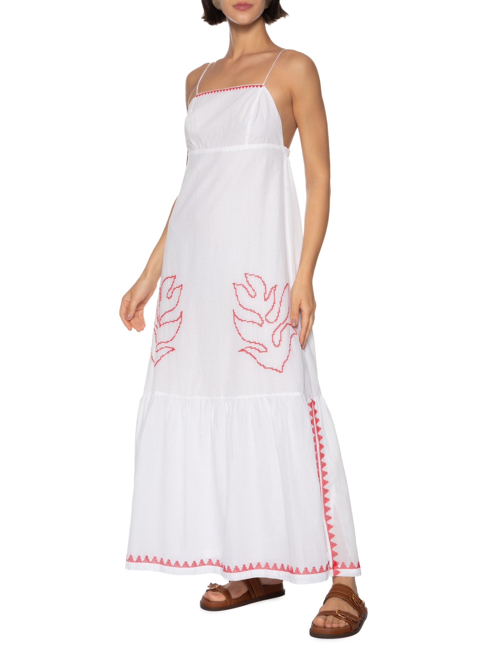 Vestido Alça Voil Bordado Hot Branco Cantão
