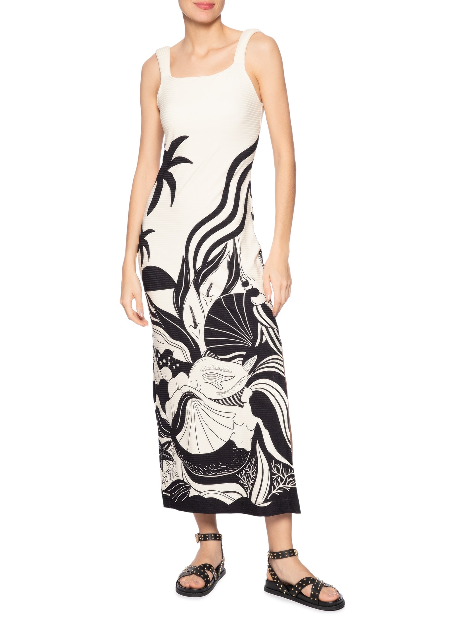 Vestido Alças Festa De Mar Preto Farm