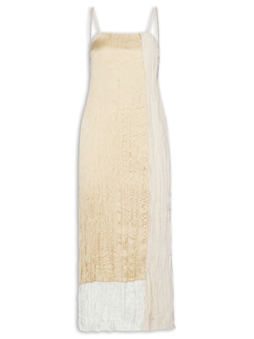 Vestido Alças Wrinkled Satin + Tricoline – Bege