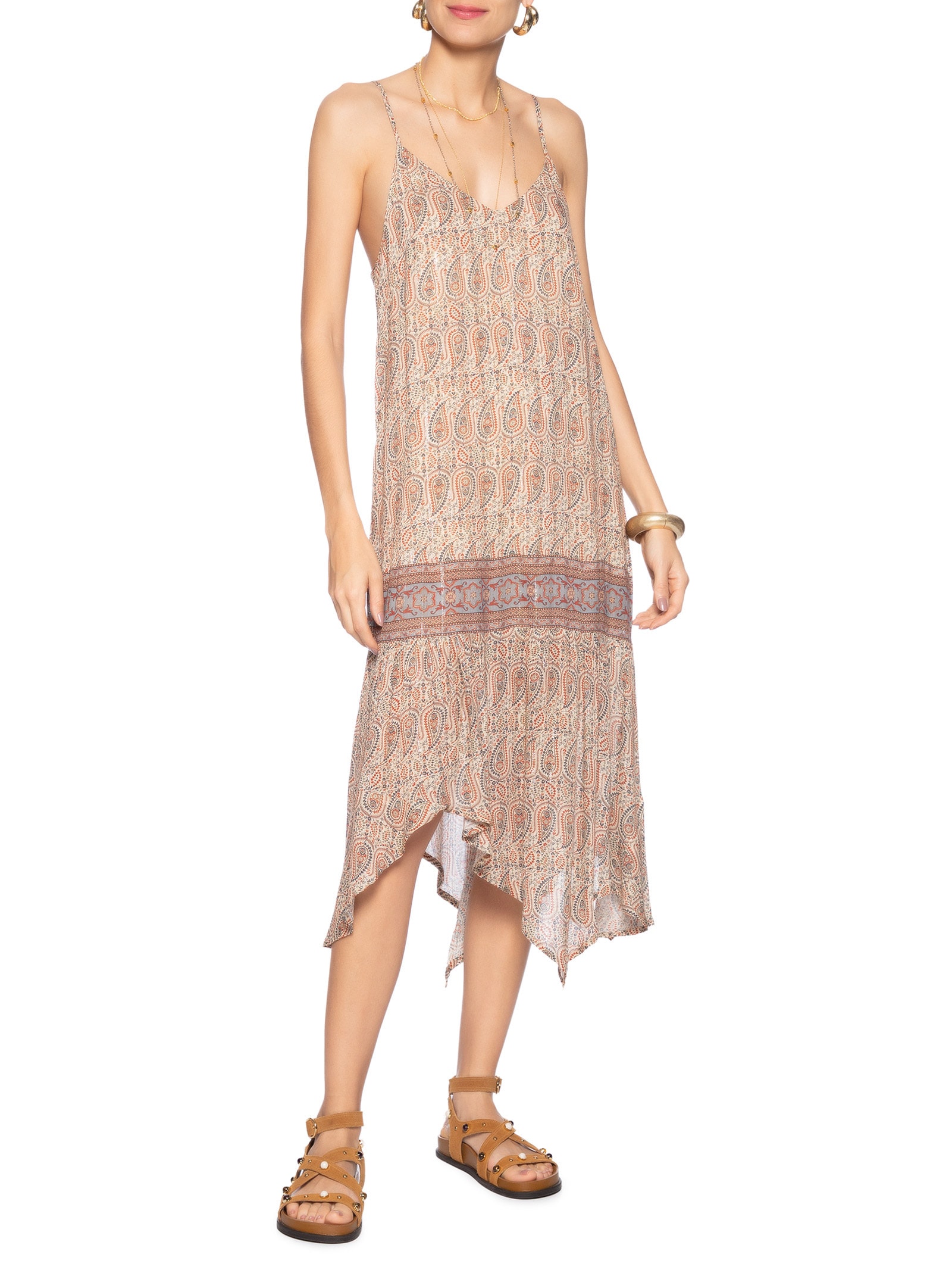 Vestido Alcinha Pontas Estampa Blink Bege Maria Filó