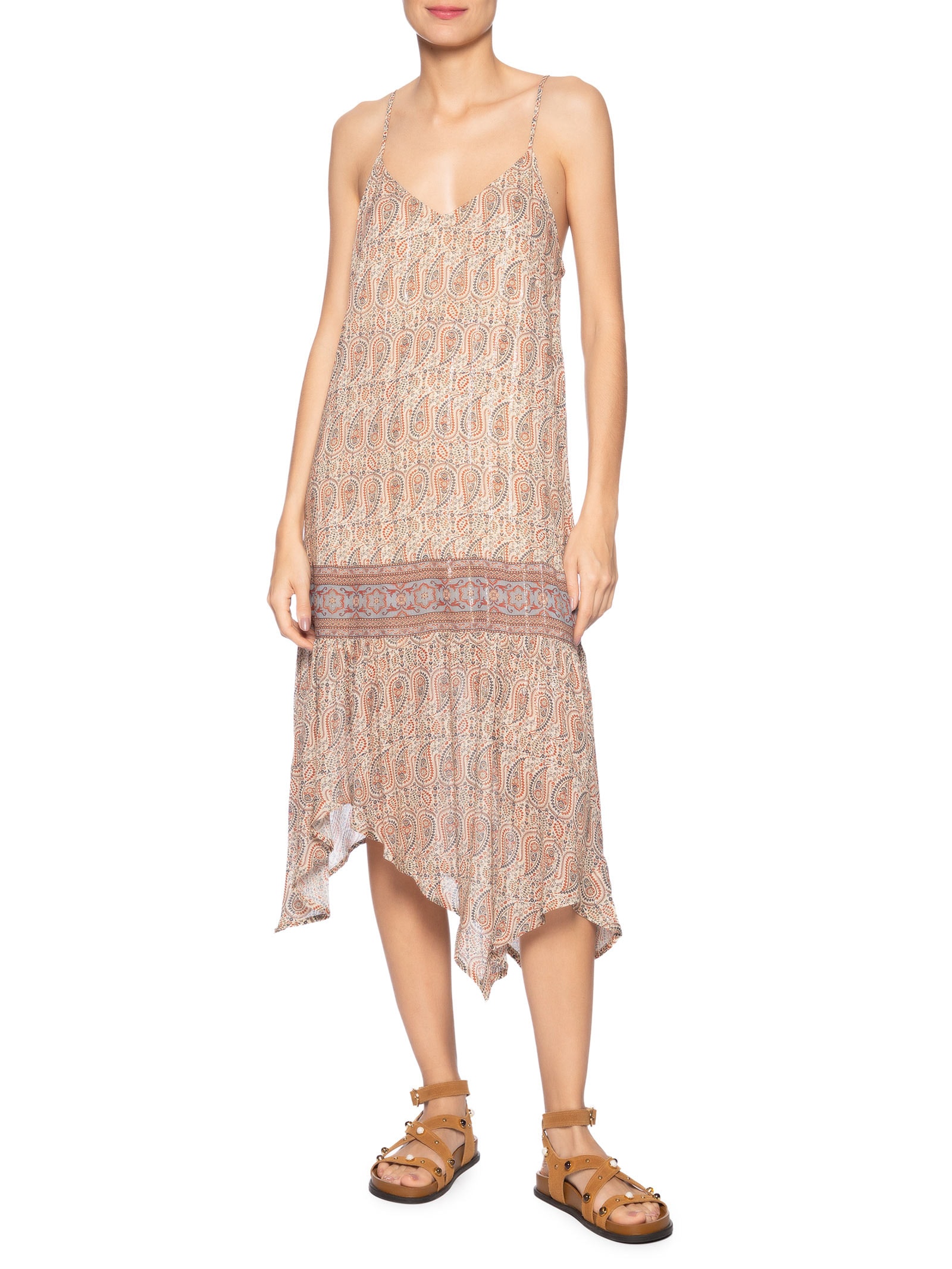 Vestido Alcinha Pontas Estampa Blink Bege Maria Filó