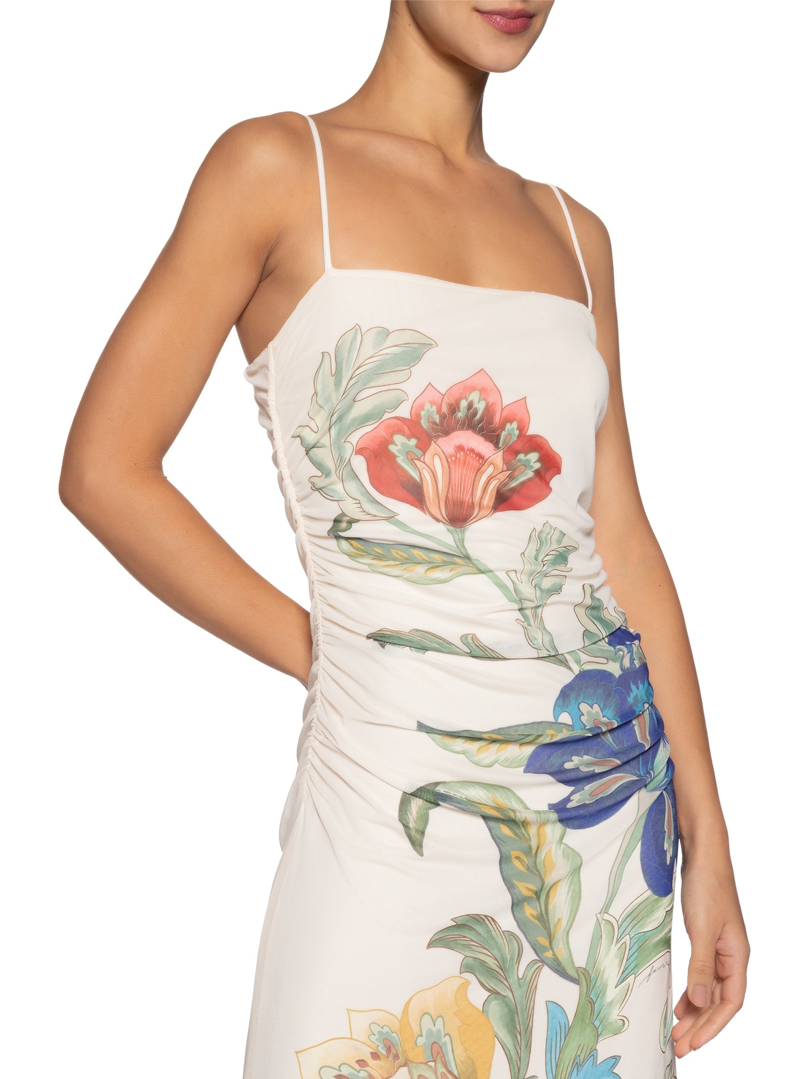 Vestido Alcinha Tule Floral Maite Branco Farm