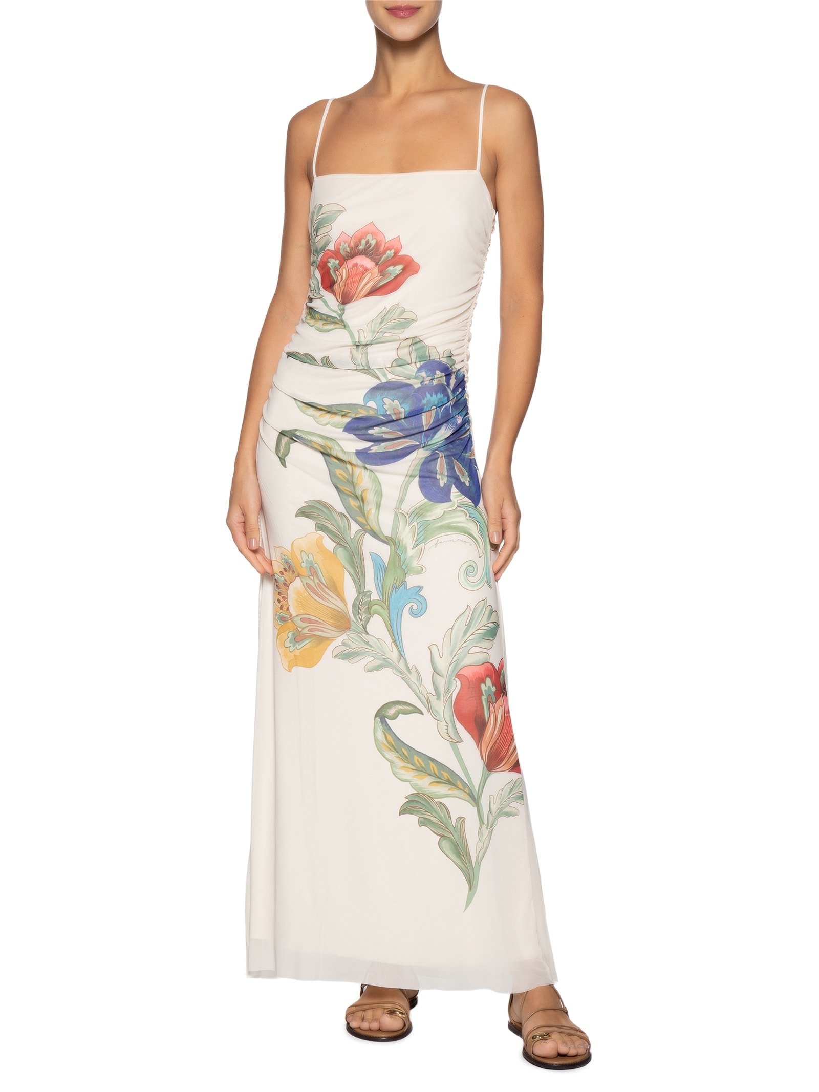 Vestido Alcinha Tule Floral Maite Branco Farm