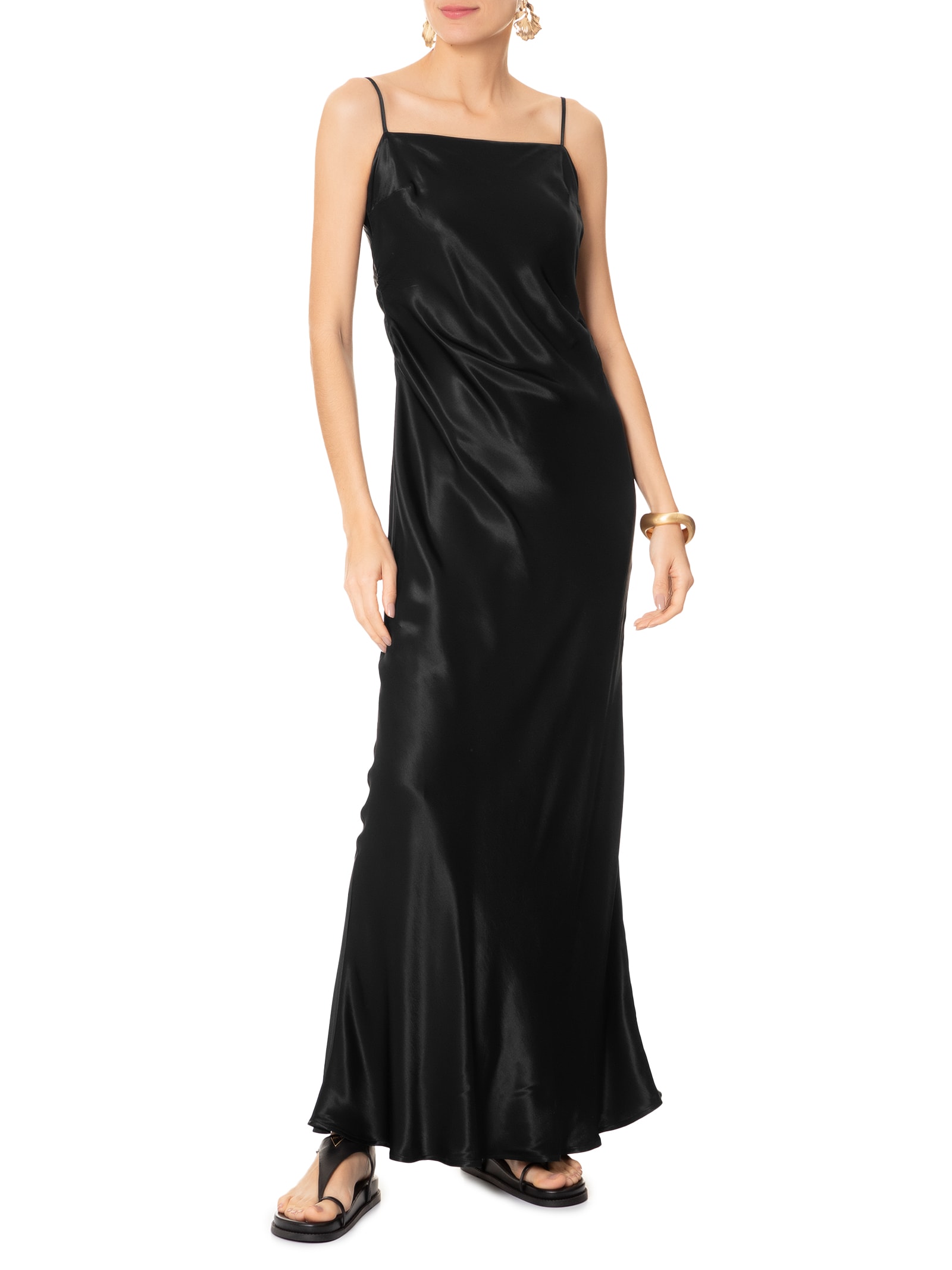 Vestido Alcinhas Cetim Preto Farm