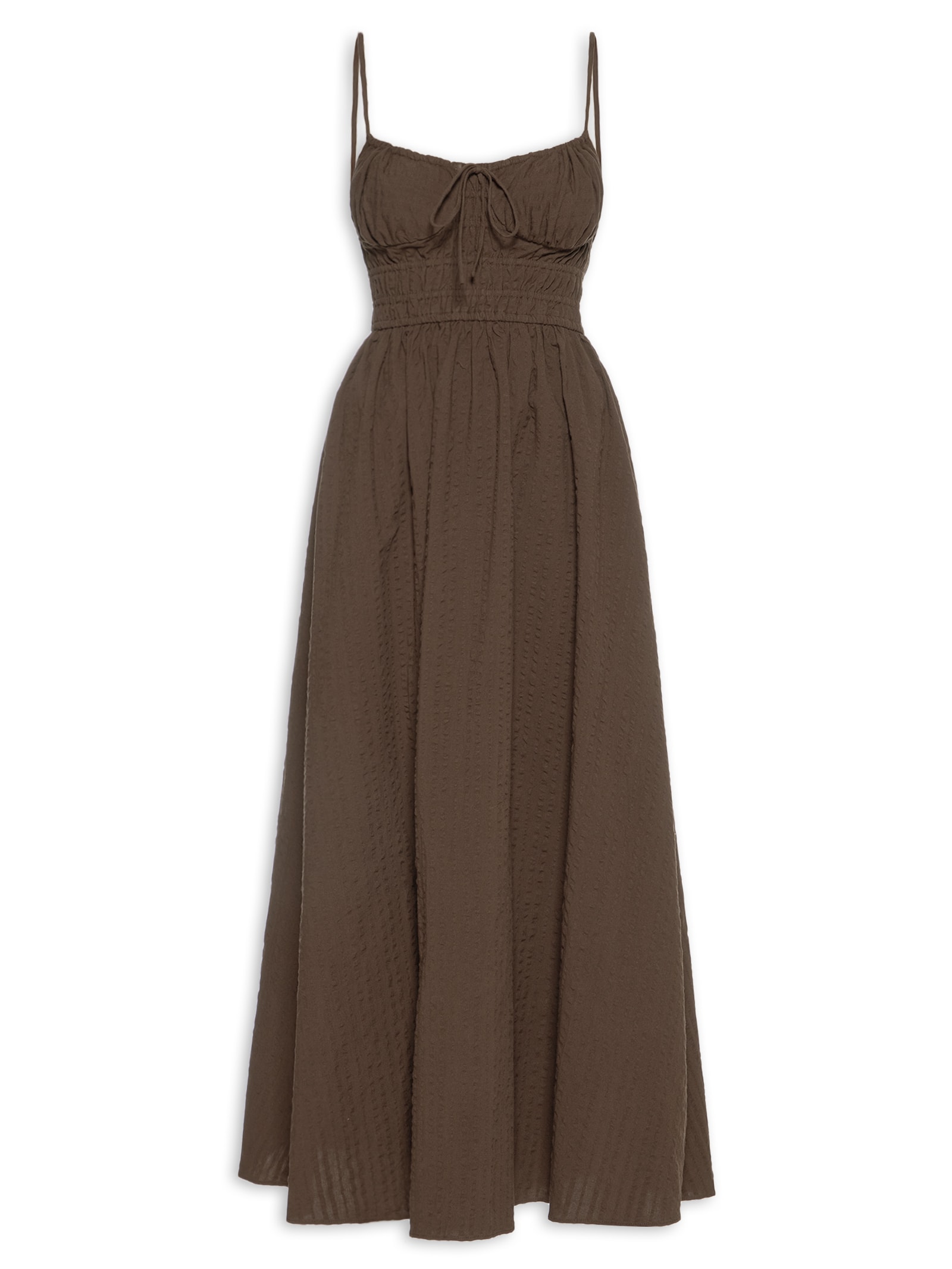 Vestido Alcinhas Midi Marrom Farm