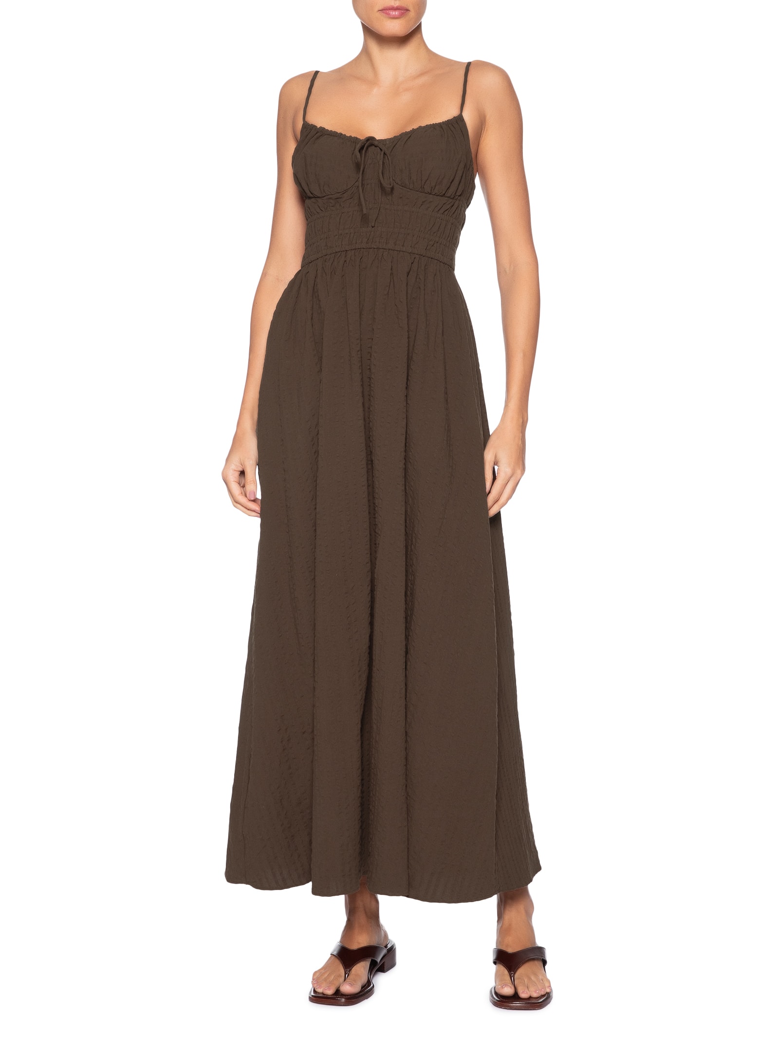 Vestido Alcinhas Midi Marrom Farm