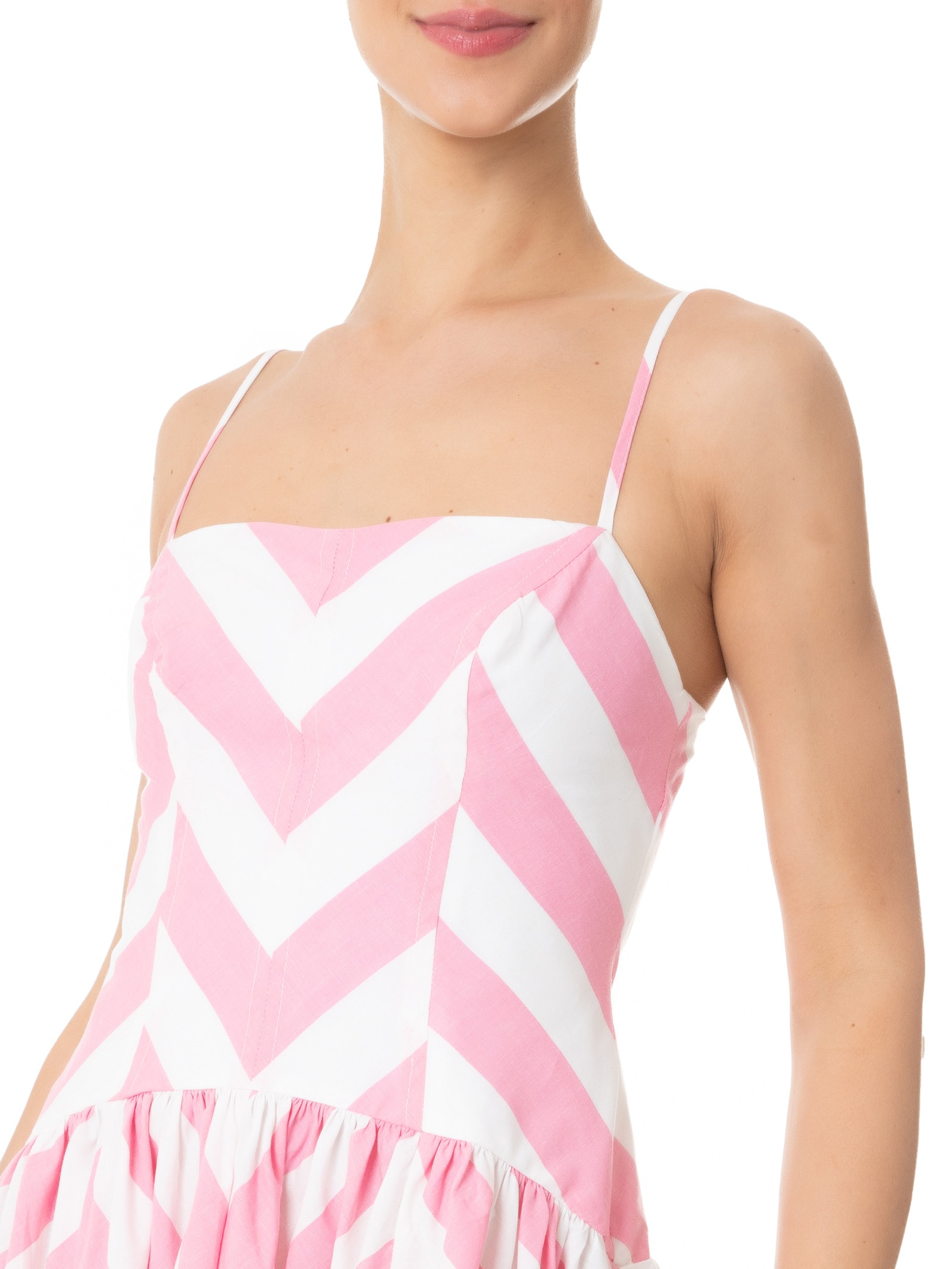 Vestido Alcinhas Mistura De Listra Rosa Farm