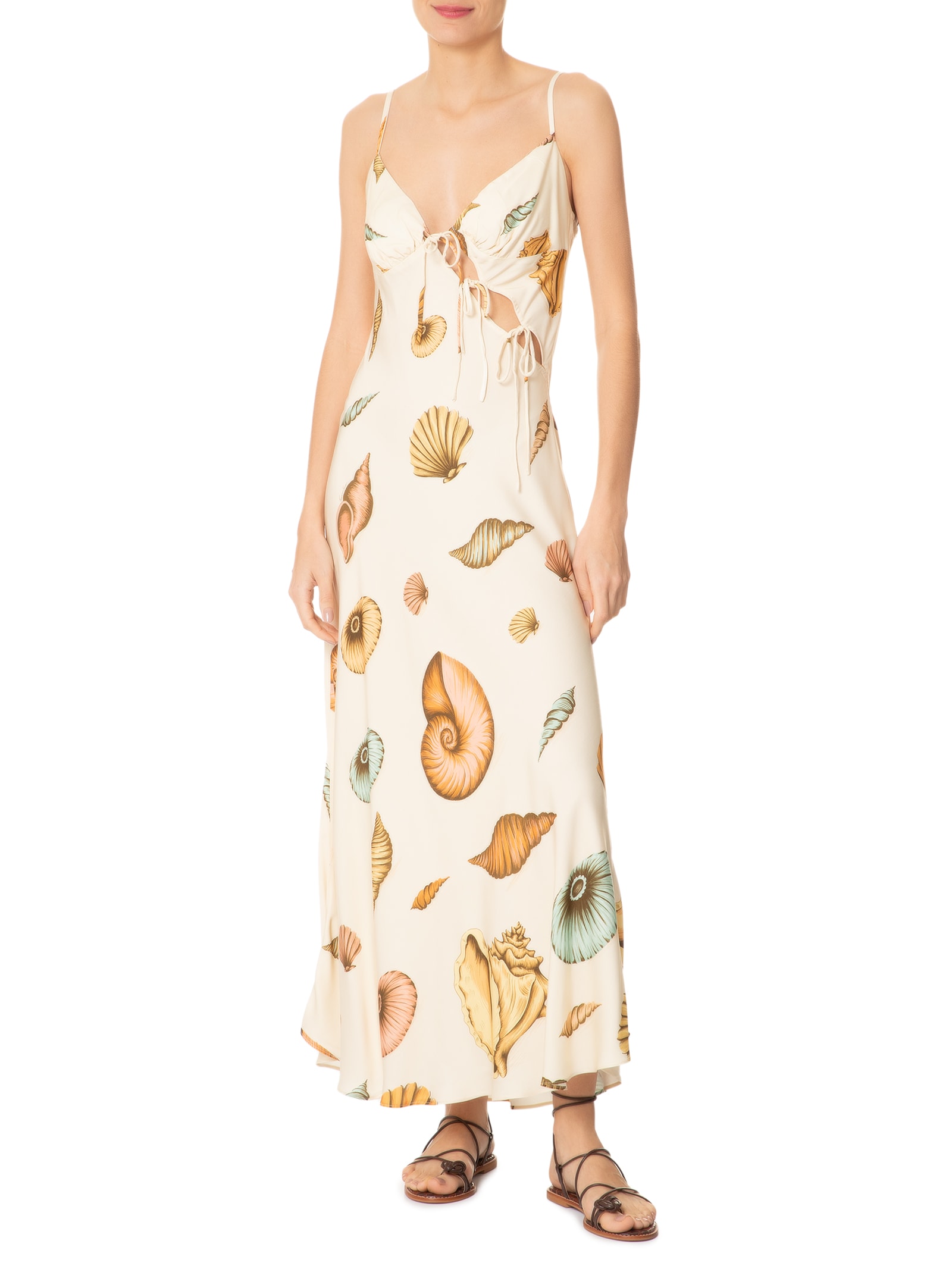 Vestido Alcinhas Souvenir Mar Bege Farm