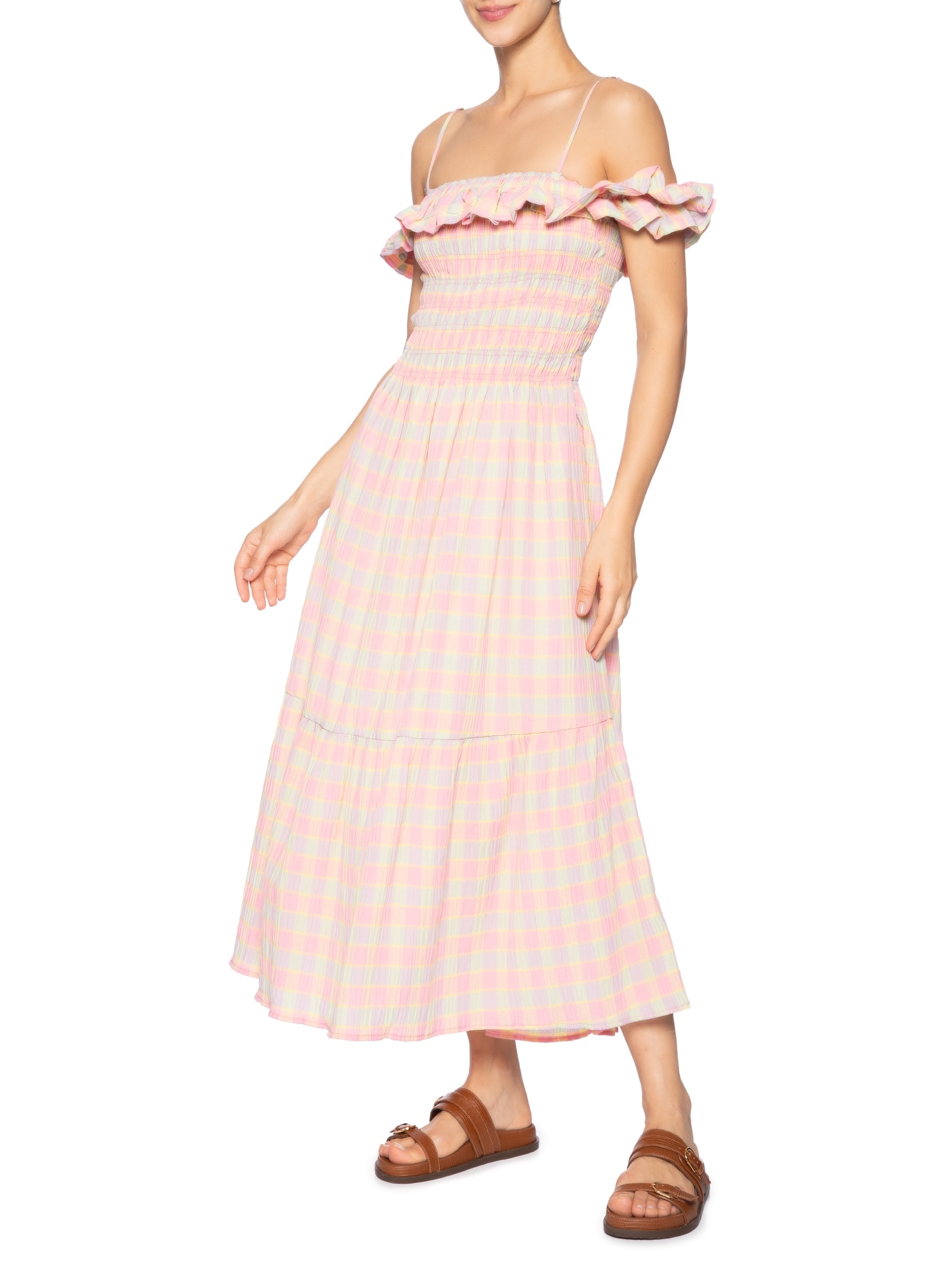 Vestido Alcinhas Xadrez Beija-Flor Rosa Farm