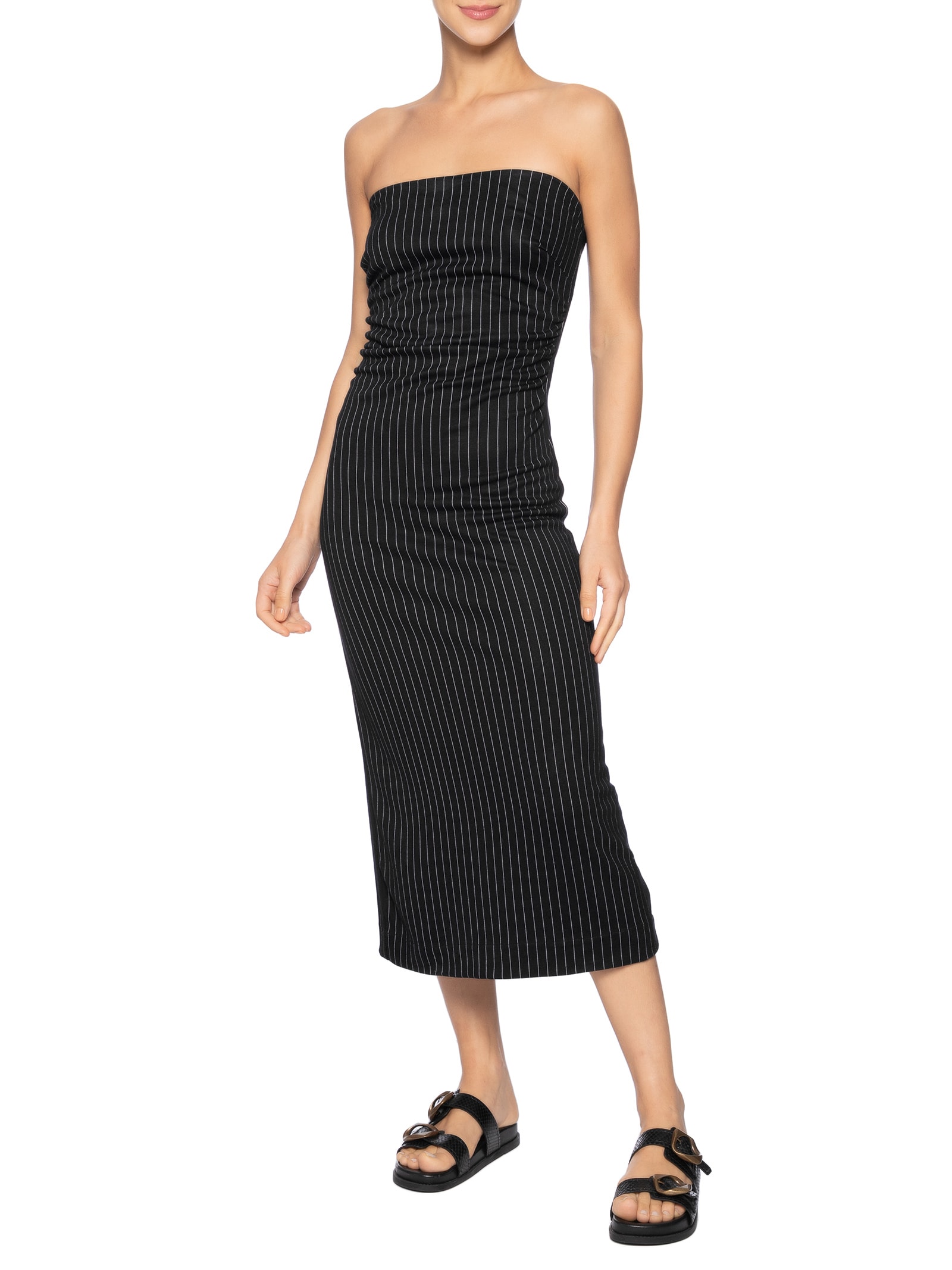 Vestido Alfaiataria Risca De Giz Preto Dress To