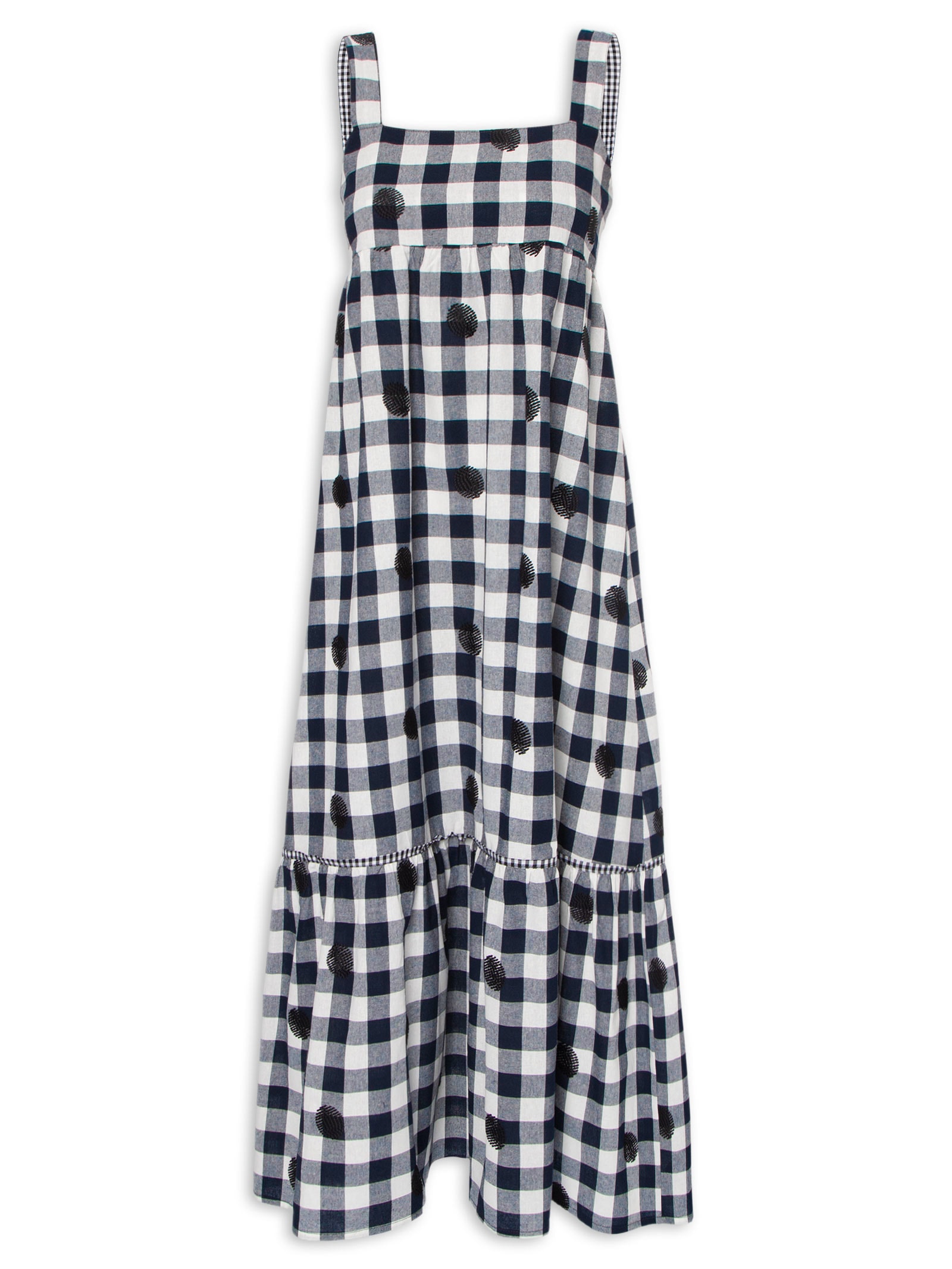 Vestido Alg Vichy Maxi Bordado Preto Cantão
