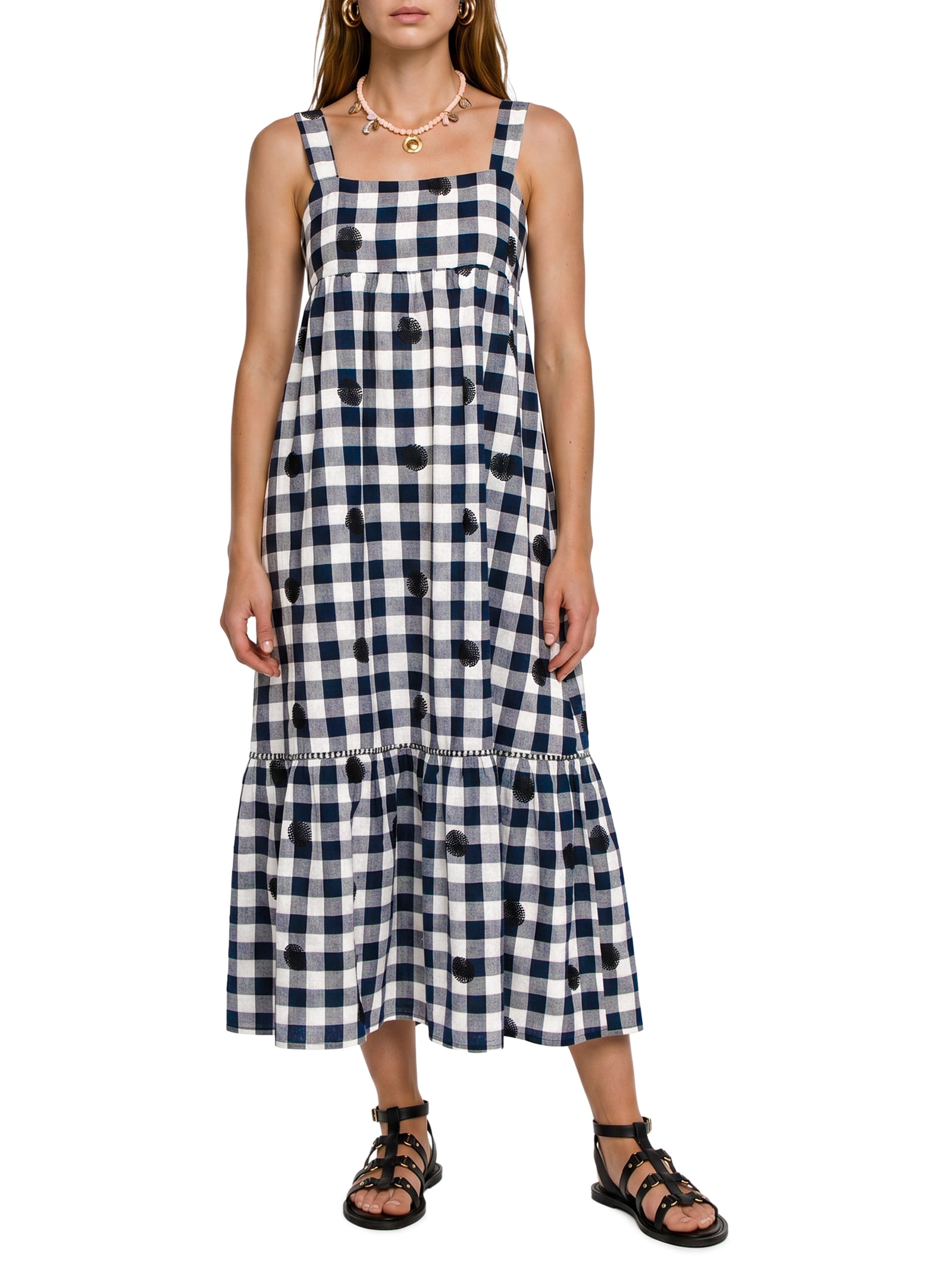 Vestido Alg Vichy Maxi Bordado Preto Cantão