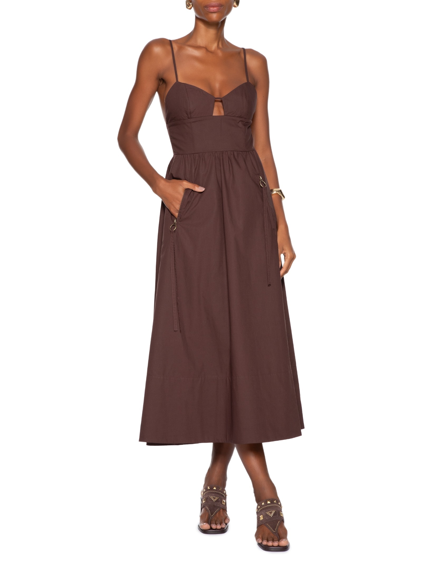 Vestido Algodão Paper Marrom Animale