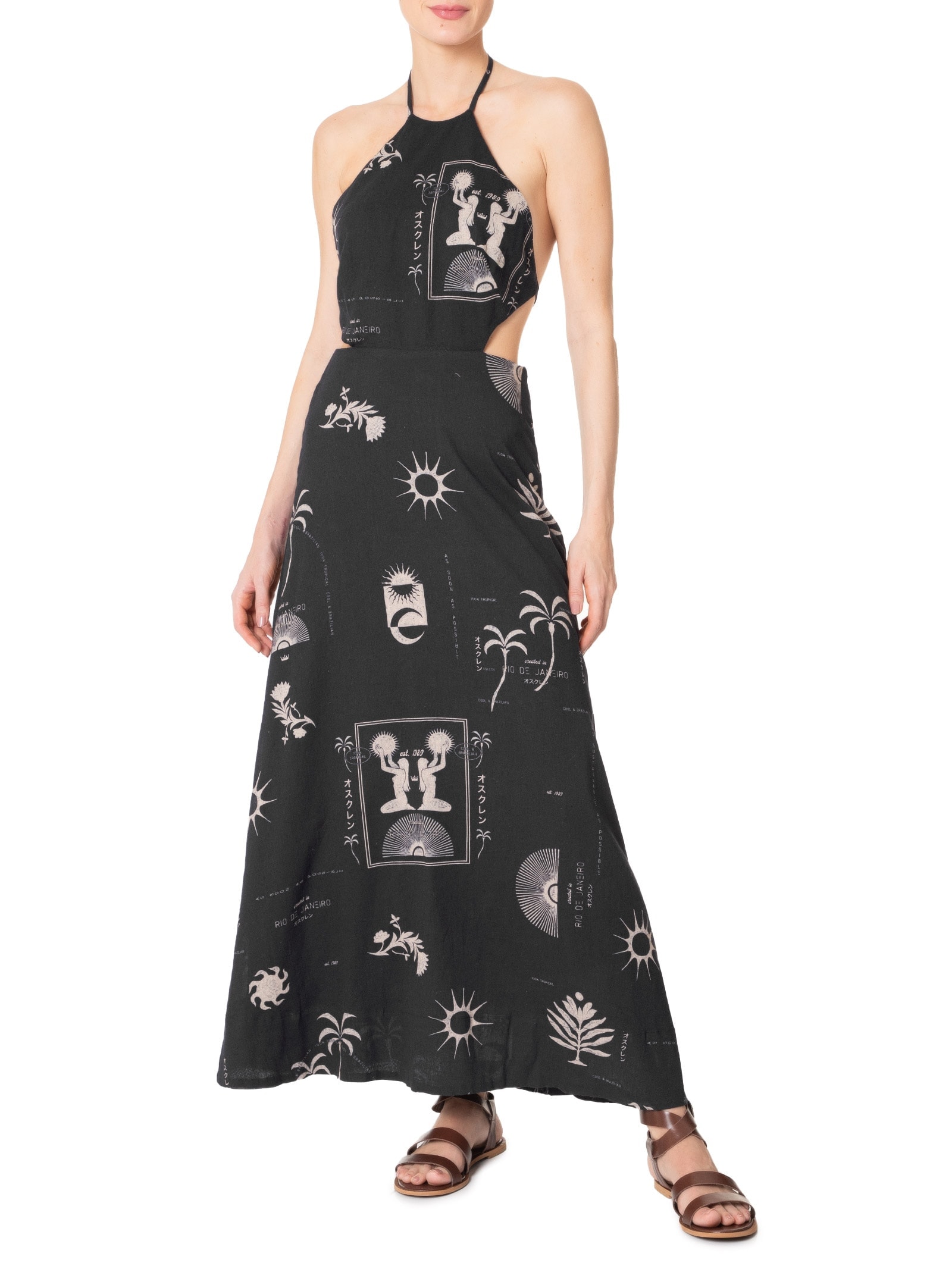 Vestido Amarração Longo 1989 Preto Osklen