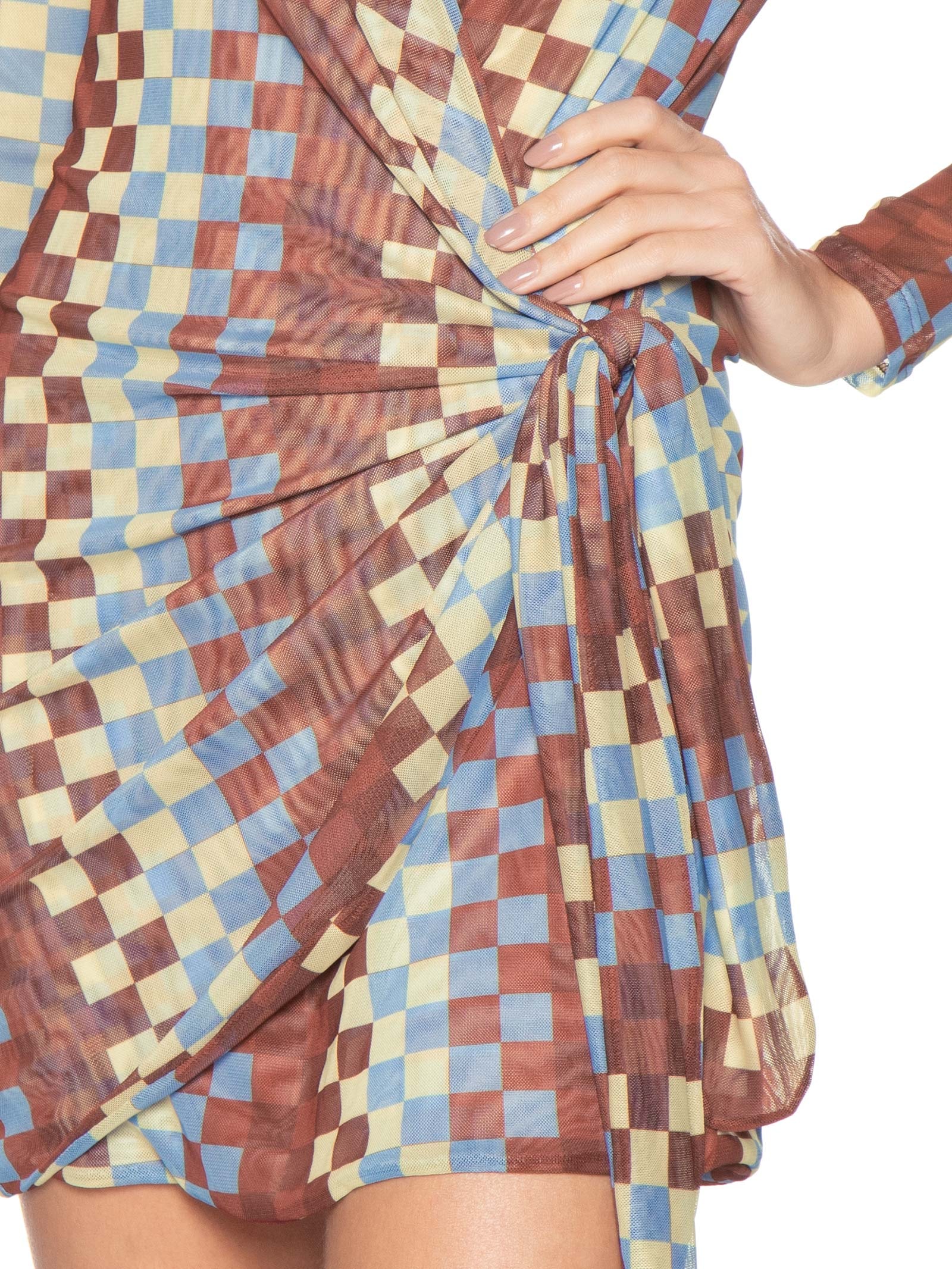 Vestido Amarração Tule Estampa Harmonia Marrom Dress To