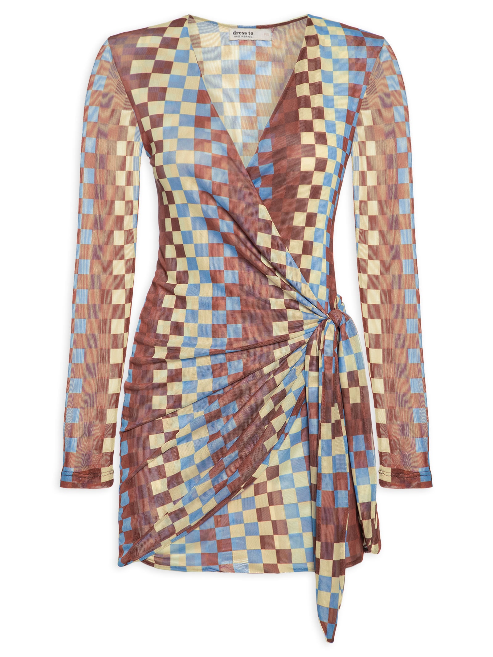 Vestido Amarração Tule Estampa Harmonia Marrom Dress To