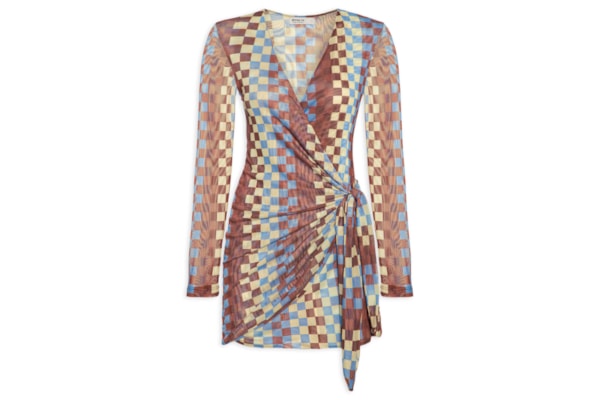 Vestido Amarração Tule Estampa Harmonia - Marrom