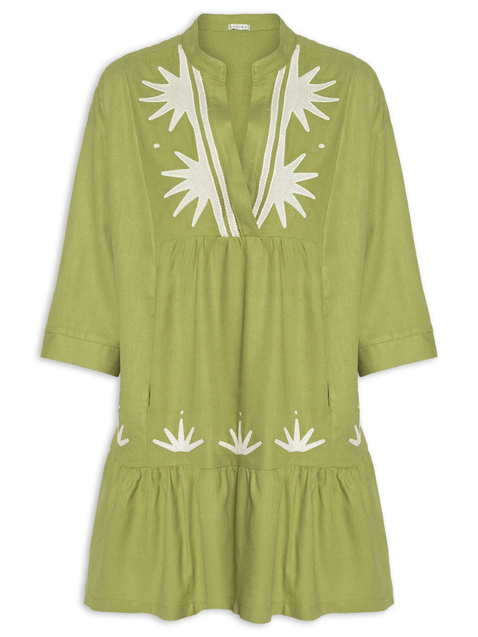 Vestido Amplo Linho Bordado Sparks Verde Cantão