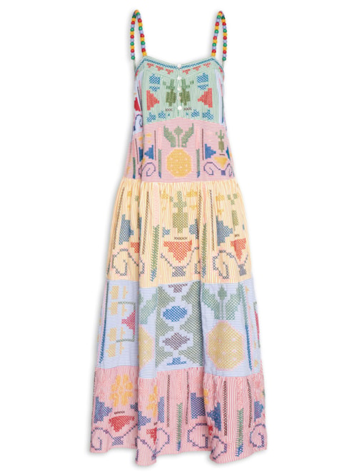Vestido Artesanal Arte Tropical - Vermelho