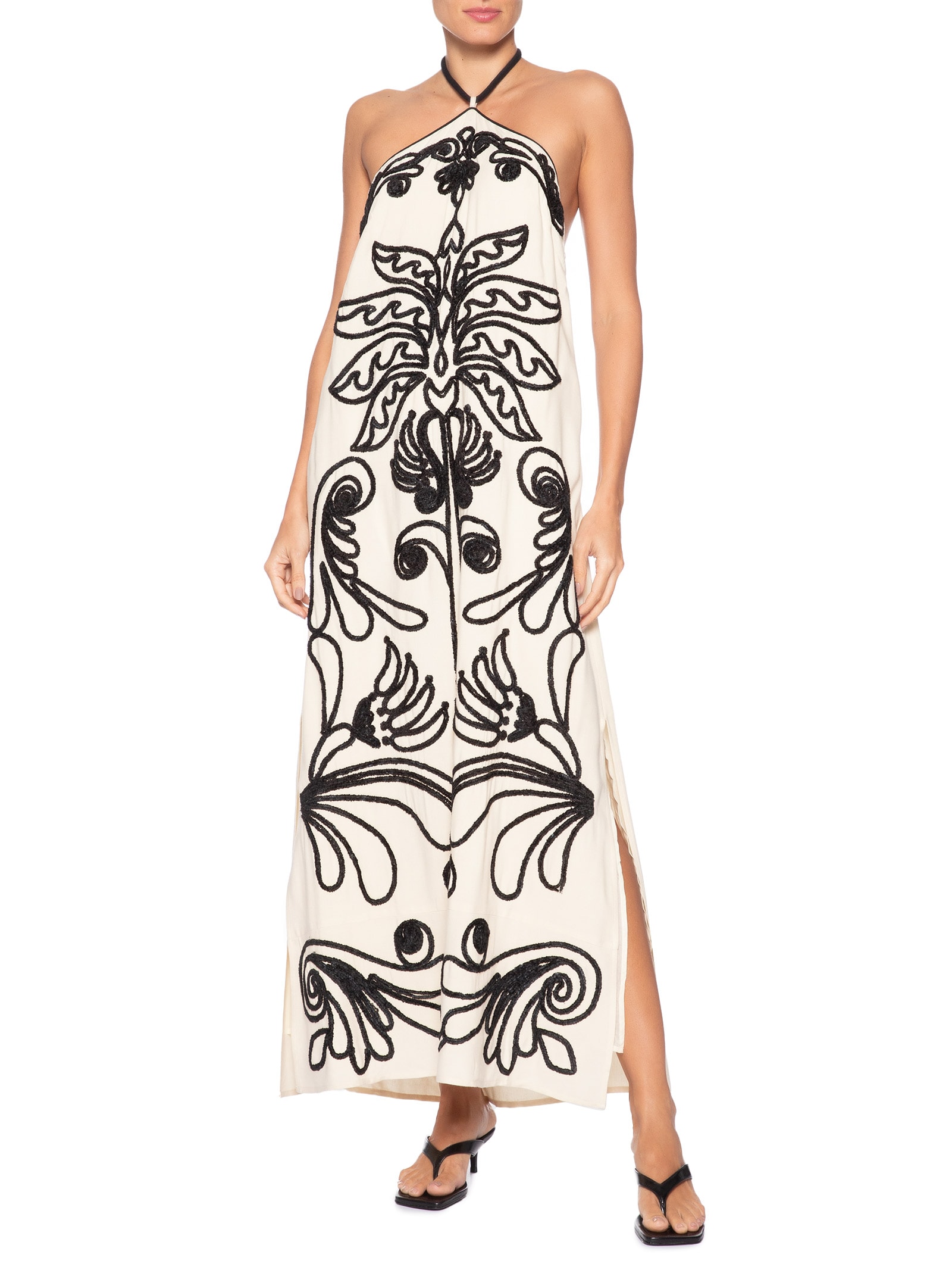 Vestido Artesanal Corneli Esplendor Bege Farm