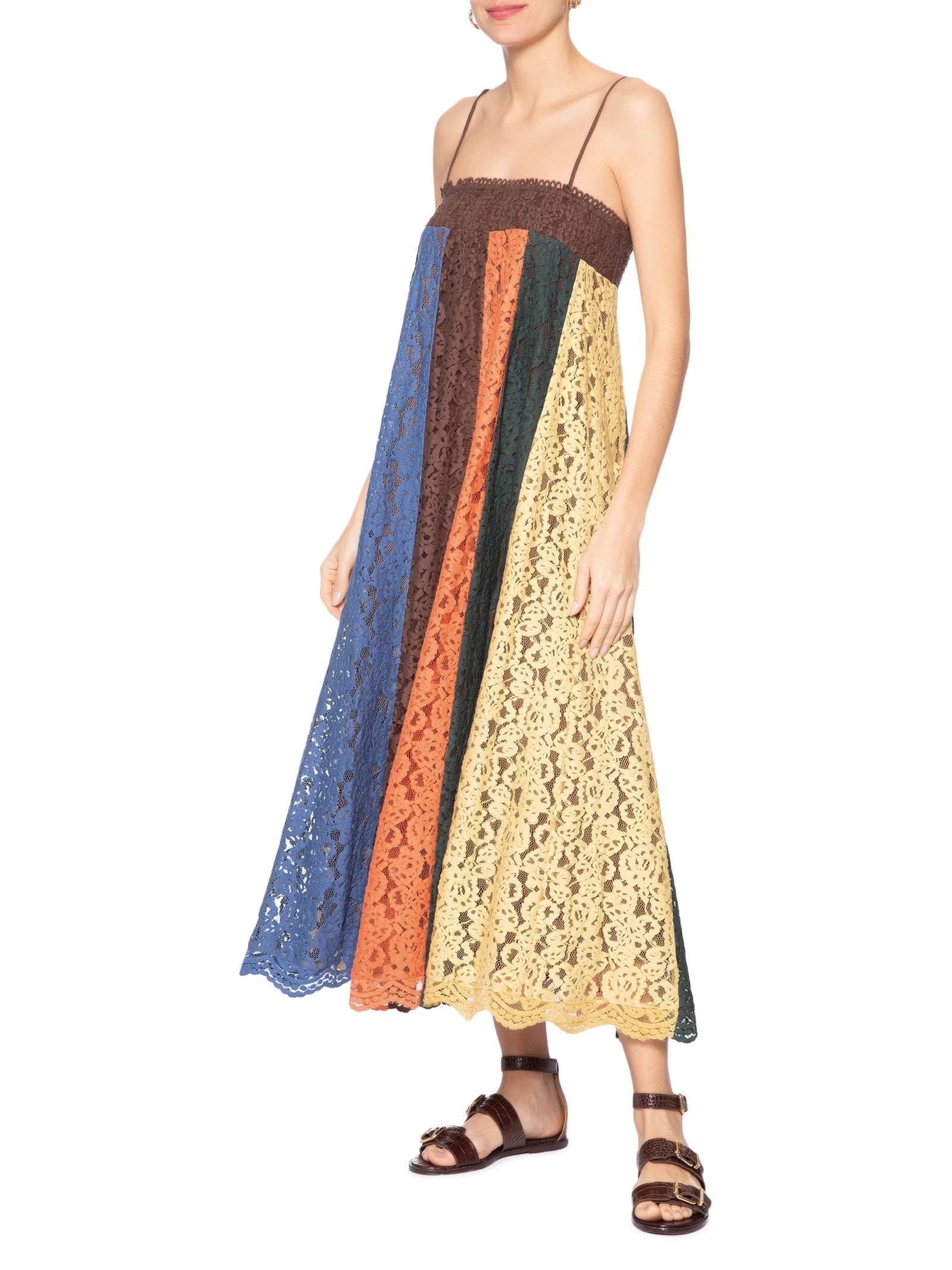 Vestido Artesanal Patch Rendas Marrom Farm
