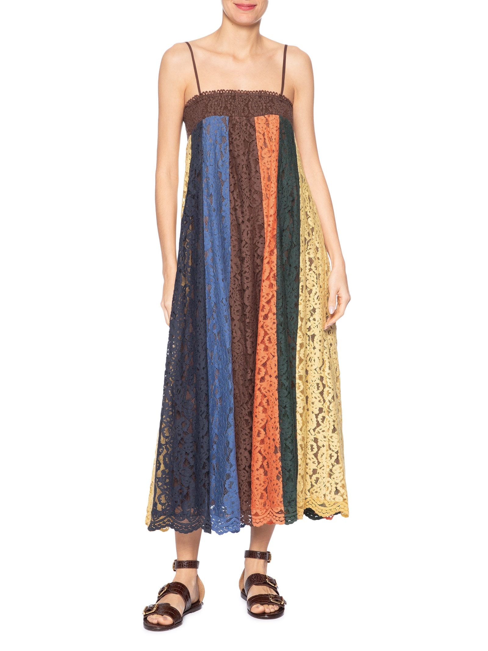 Vestido Artesanal Patch Rendas Marrom Farm