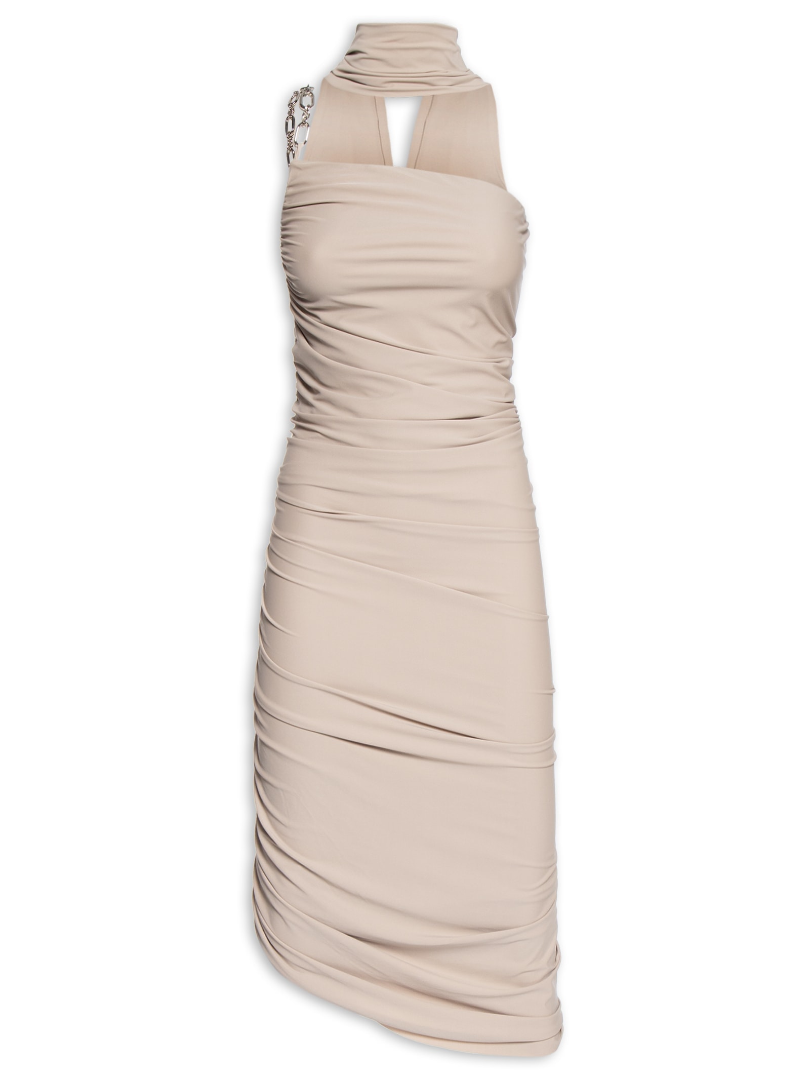 Vestido Assimétrico Com Corrente Bege Lança Perfume