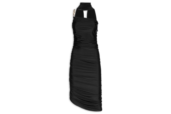 Vestido Assimétrico Com Corrente - Preto