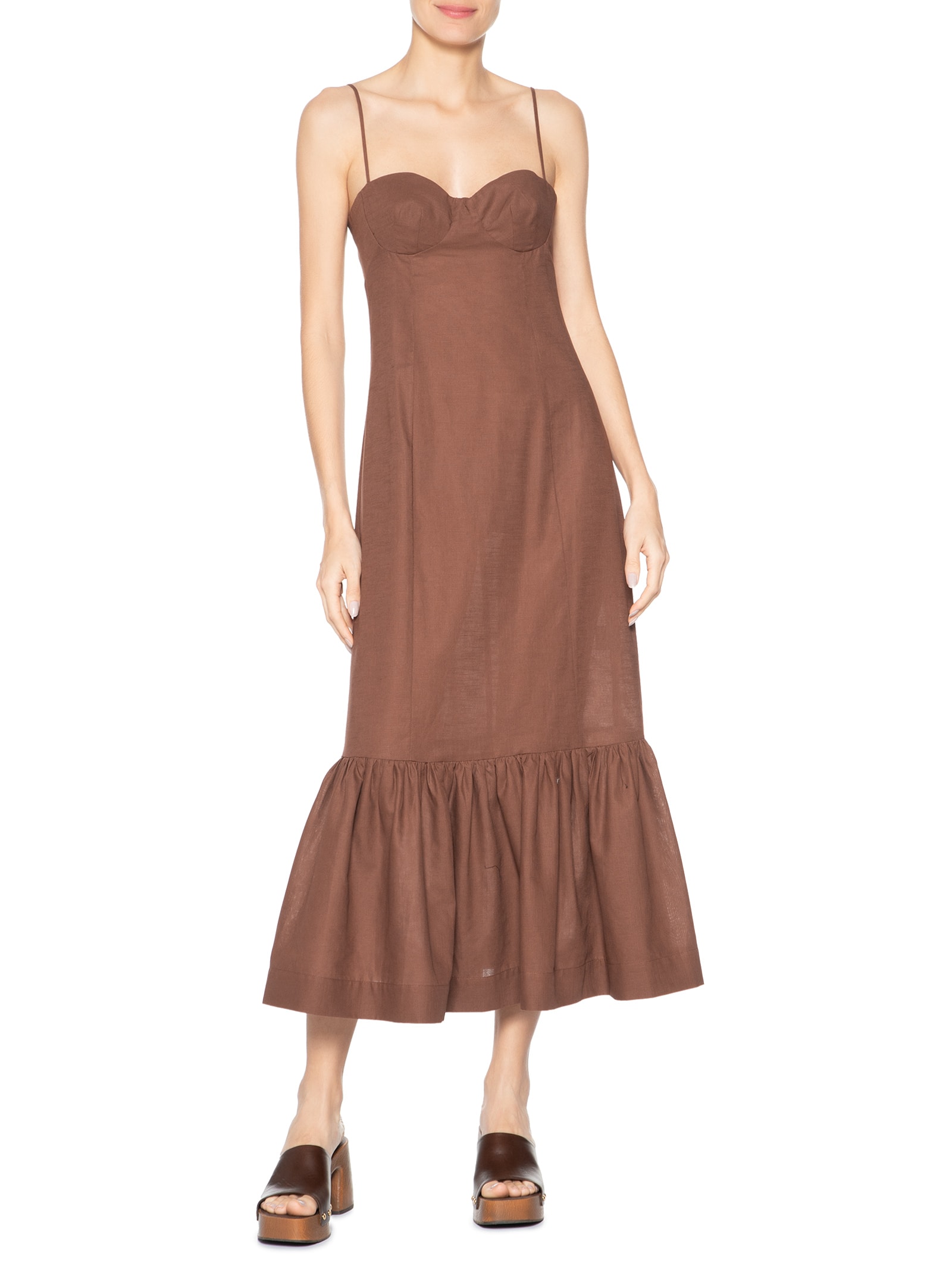 Vestido Babado Barra Marrom Farm