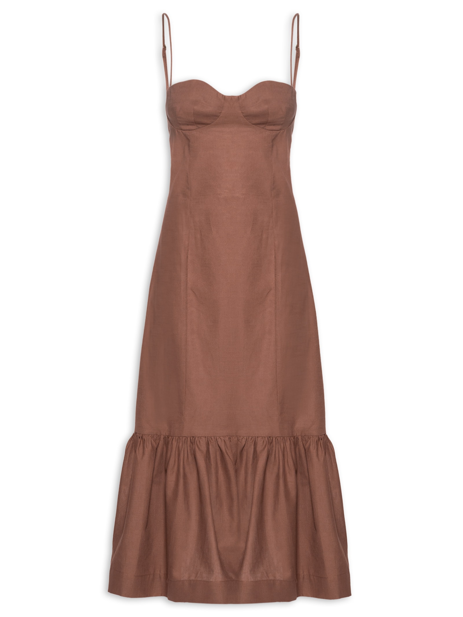 Vestido Babado Barra Marrom Farm