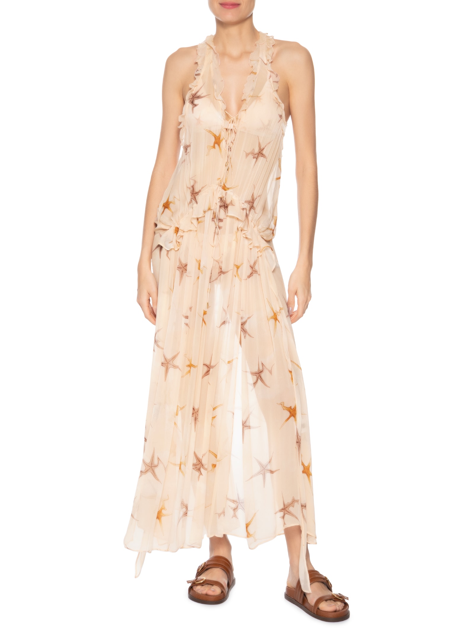 Vestido Babado Decote Resort Starfish Rosa Animale Resort